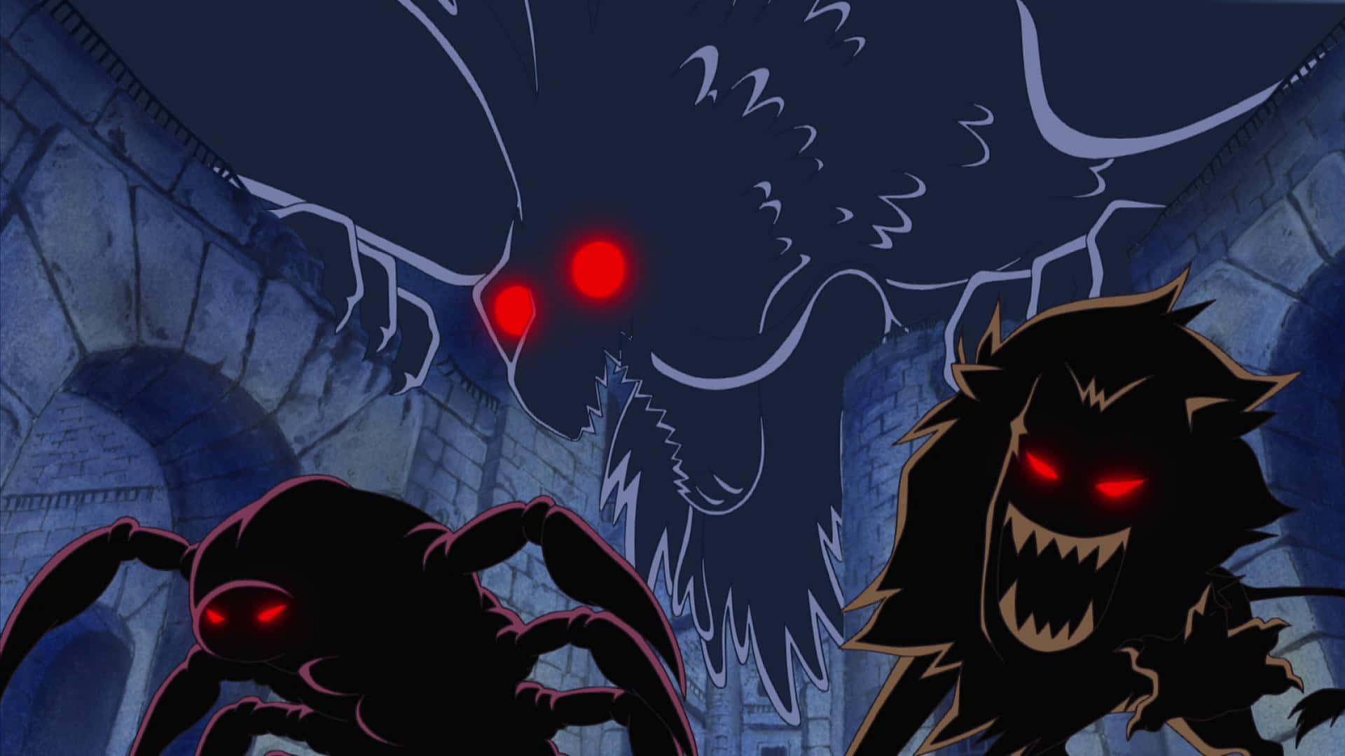 Impel Down, floating creature, glowing red eyes, Full HD Desktop Wallpaper