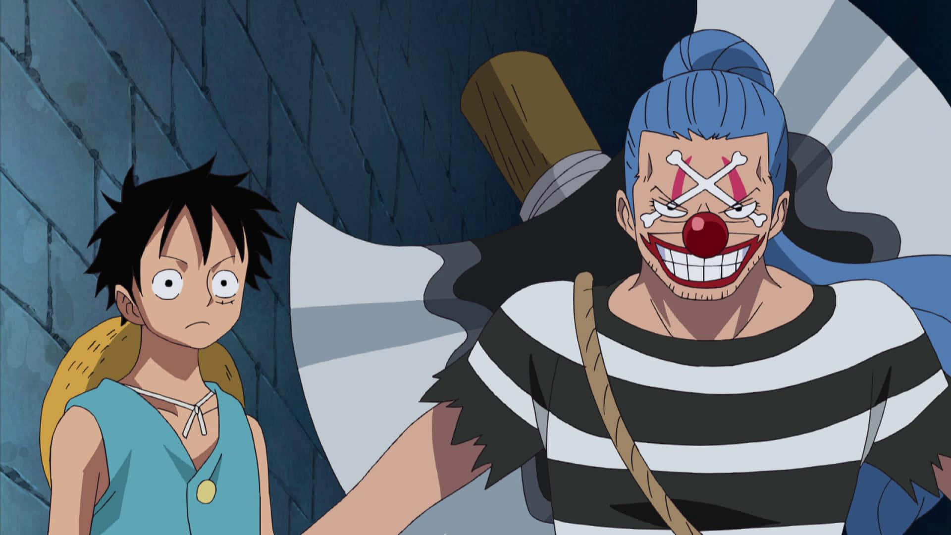Impel Down, blue vest, menacing clown pirate, Full HD Desktop Wallpaper