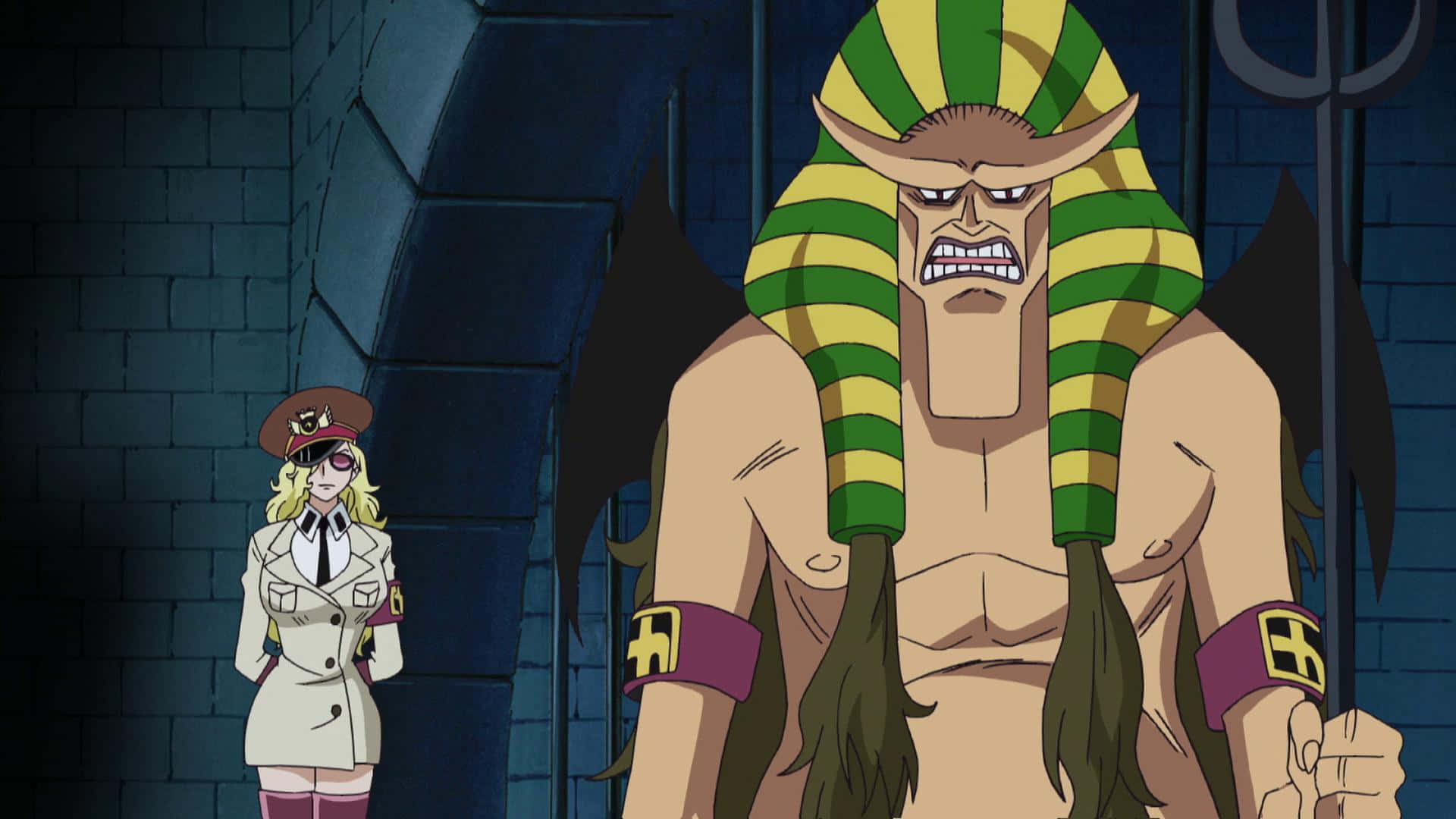 Impel Down, anime villain, green and yellow striped headdress, Full HD Desktop Wallpaper