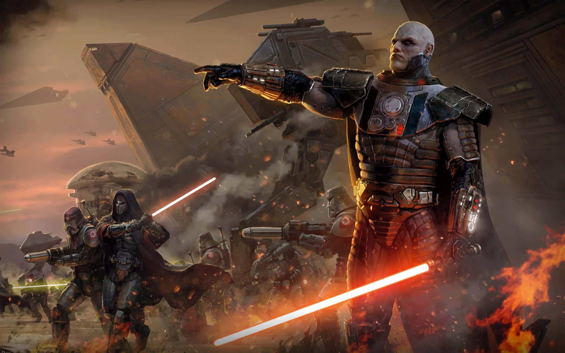 Imperial Army, red lightsaber, fiery battlefield, Full HD Desktop Wallpaper