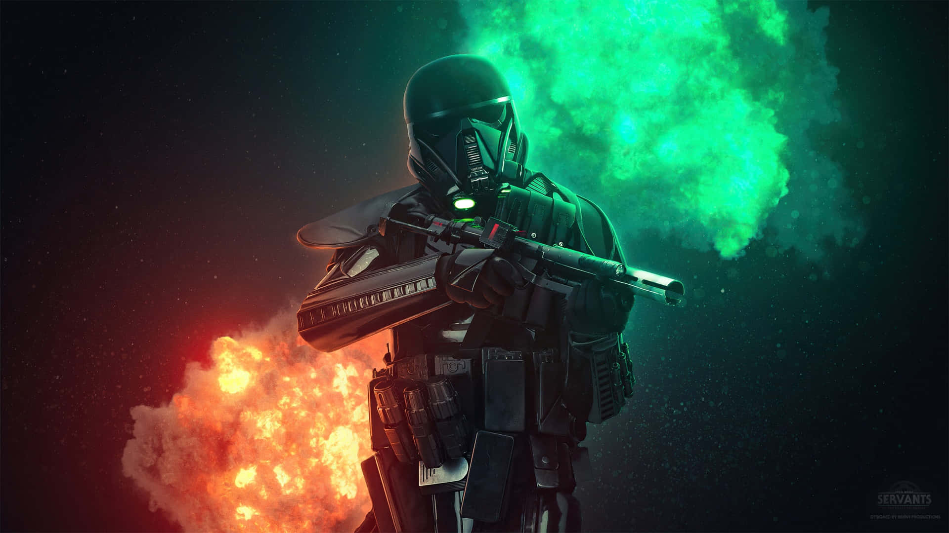 Imperial Army, dark-armored soldier, blaster, Full HD Desktop Wallpaper