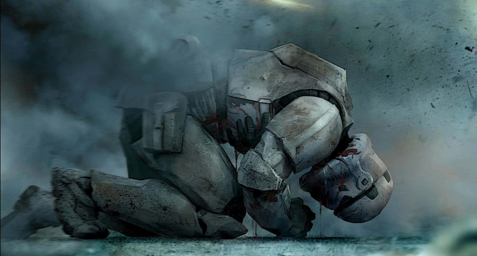 Imperial Army, battered white armored soldier, smoky battlefield, Full HD Desktop Wallpaper