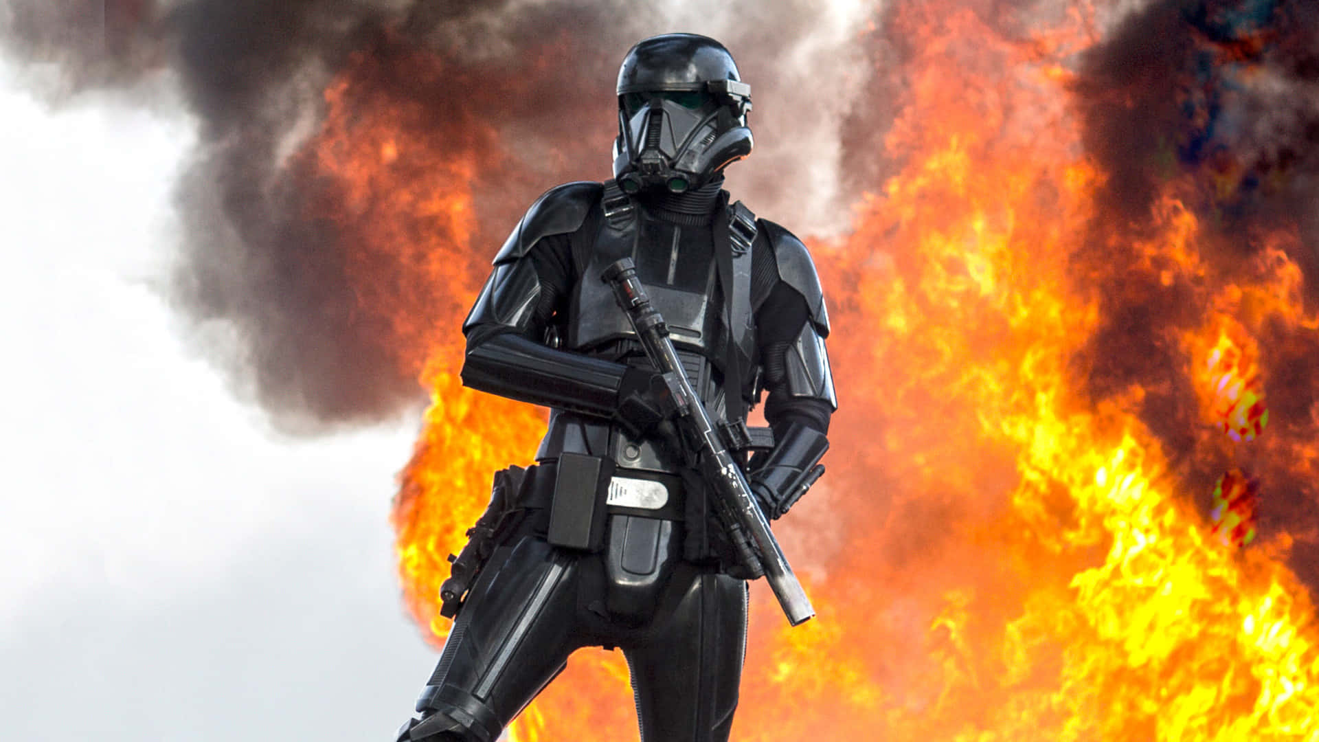 Imperial Army, black-armored stormtrooper, orange flames, Full HD Desktop Wallpaper