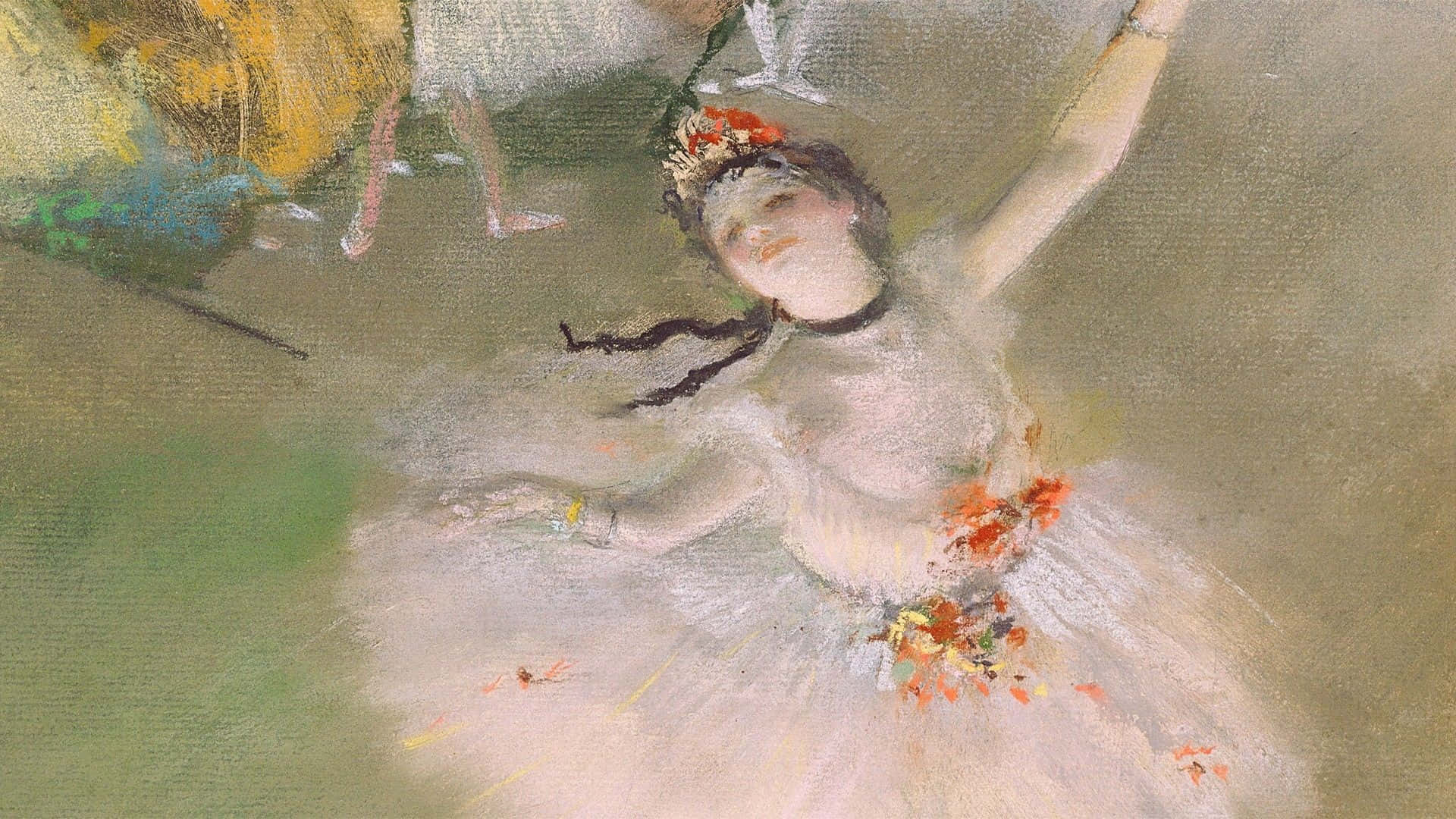 Impressionism, white tutu, orange flowers, Full HD Desktop Wallpaper