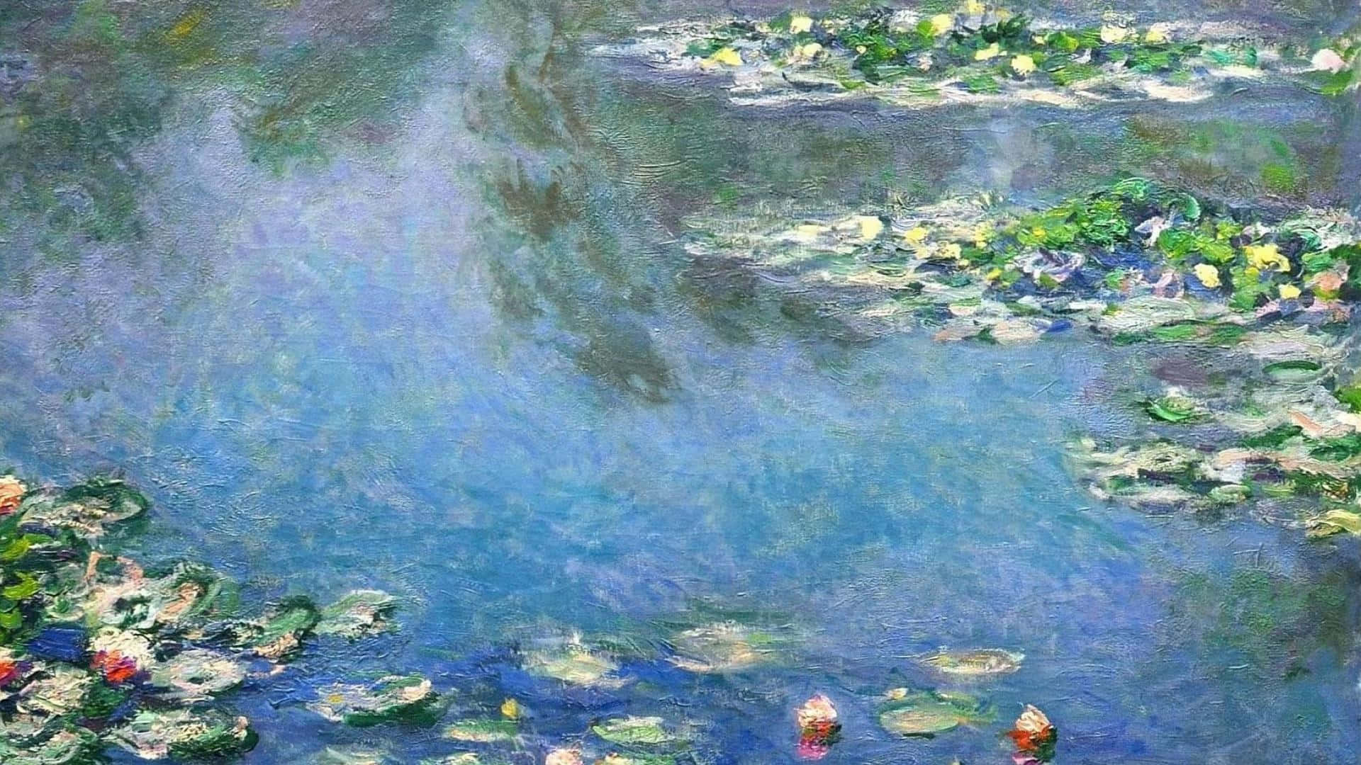 Impressionist Landscape, water lily pond, dappled light, Full HD Desktop Wallpaper