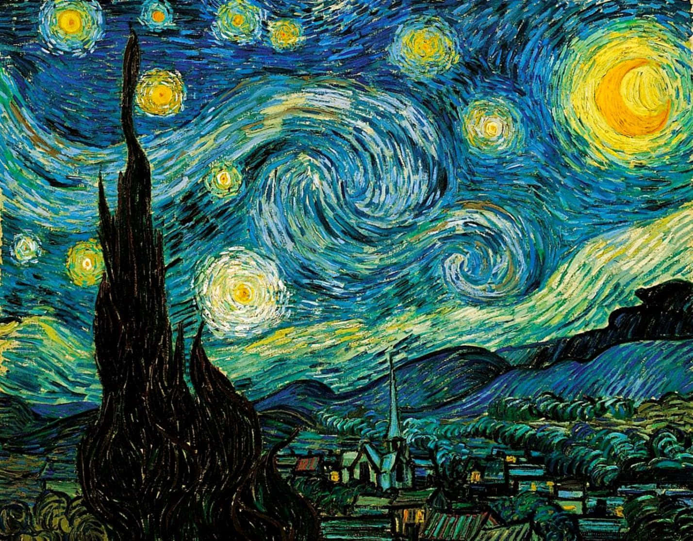 Impressionist Landscape, night sky, glowing stars, HD Desktop Wallpaper