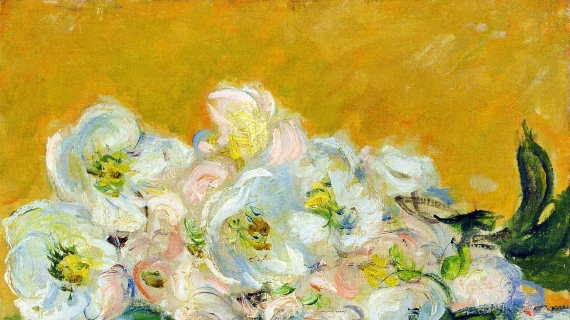 Impressionism, white and pink flowers, yellow centers, Full HD Desktop Wallpaper