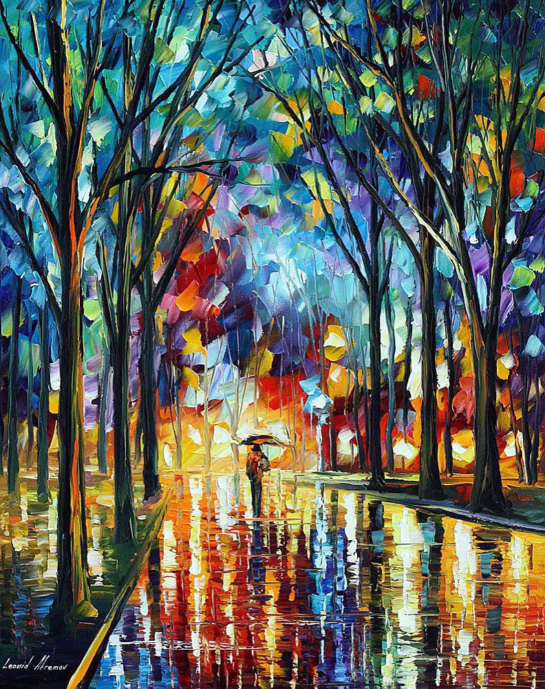 Winter Alley, impressionist painting, rain-slicked path, SD Phone Wallpaper