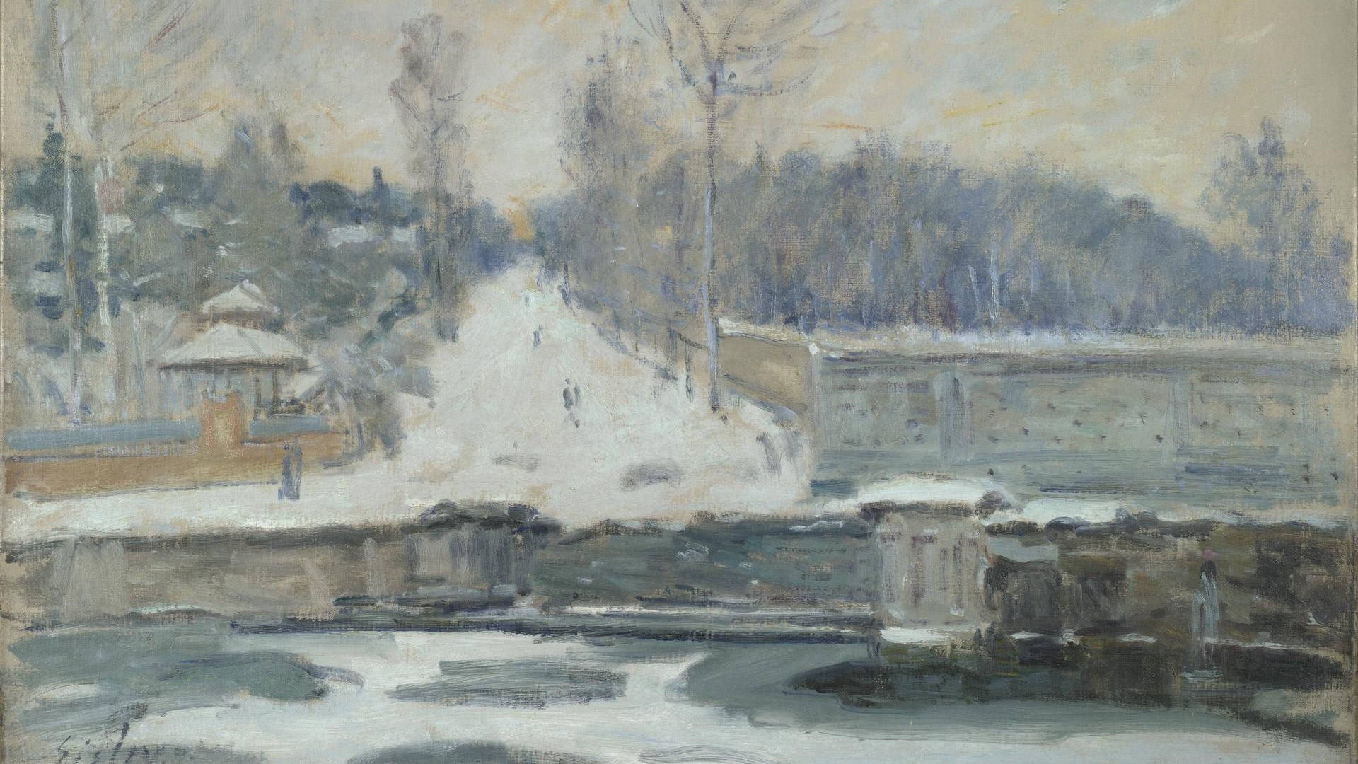 The Watering Place, winter scene, snow-covered ground, Full HD Desktop Wallpaper