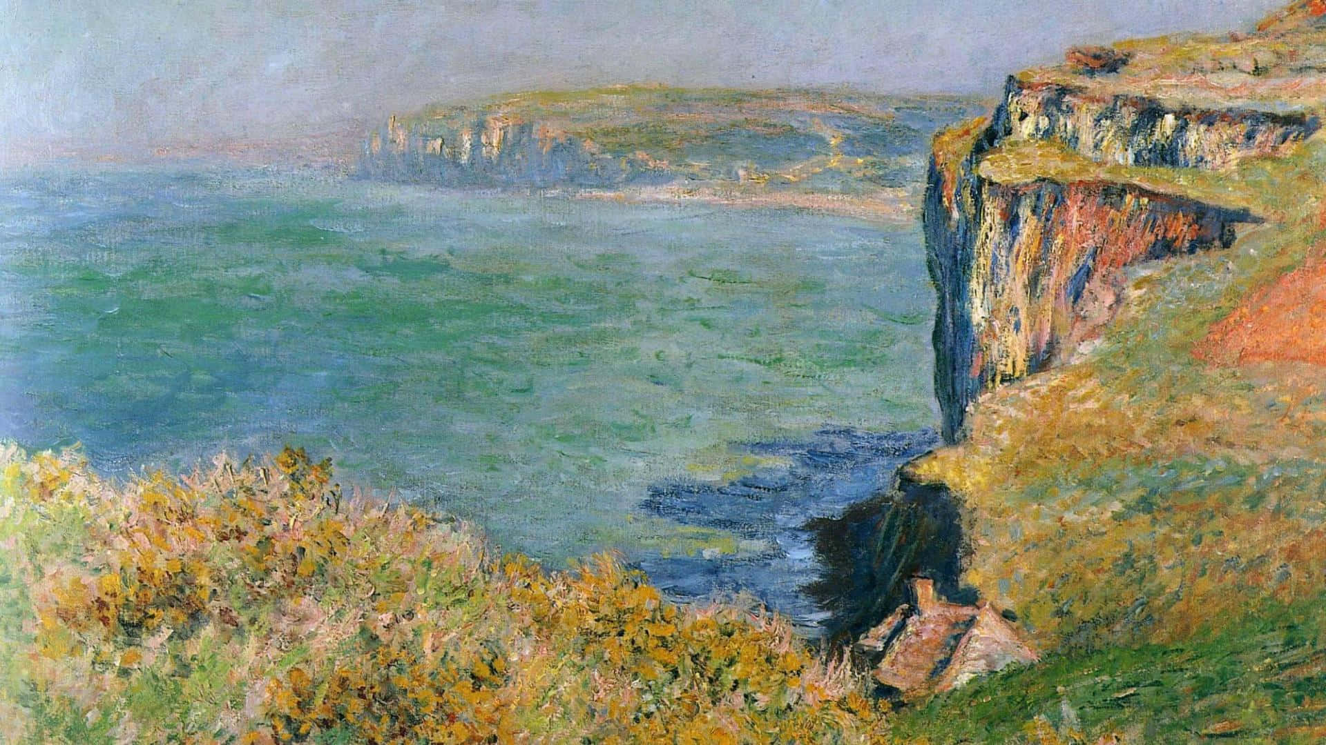 Impressionist, coastal cliffside, textured sea, Full HD Desktop Wallpaper