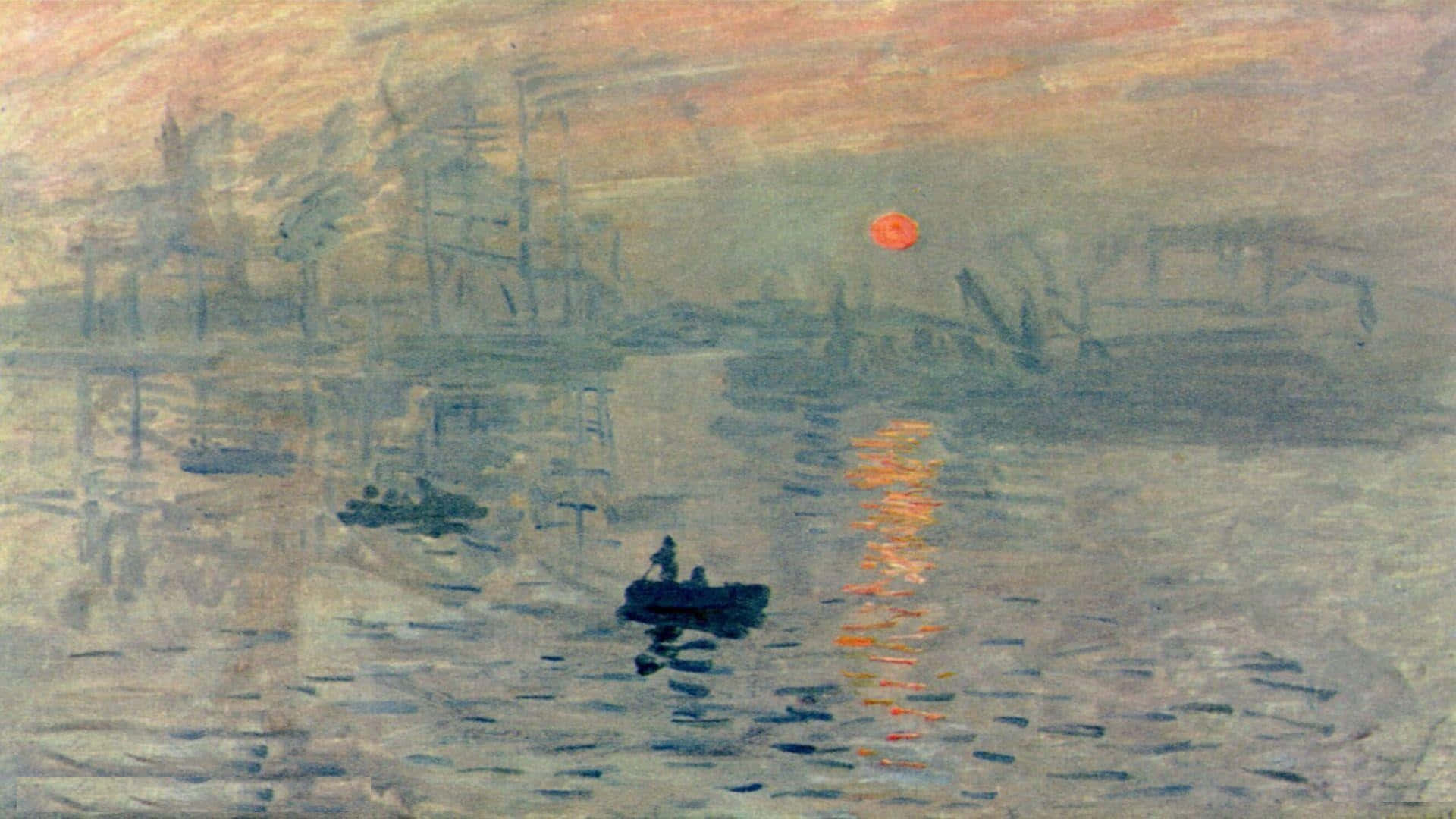 Impressionist, sunset, misty waterway, Full HD Desktop Wallpaper