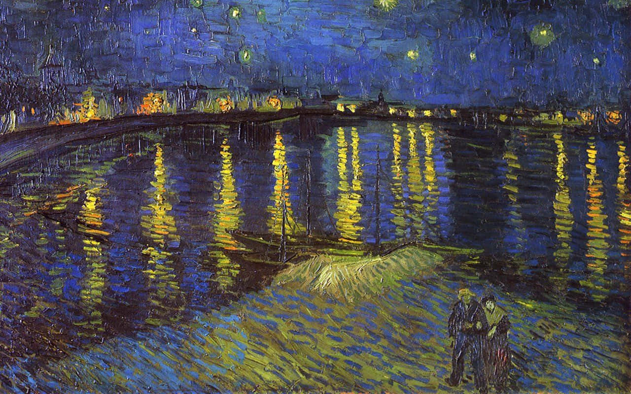 Impressionist Garden Painting, starry night, glowing yellow reflections, HD Desktop Wallpaper