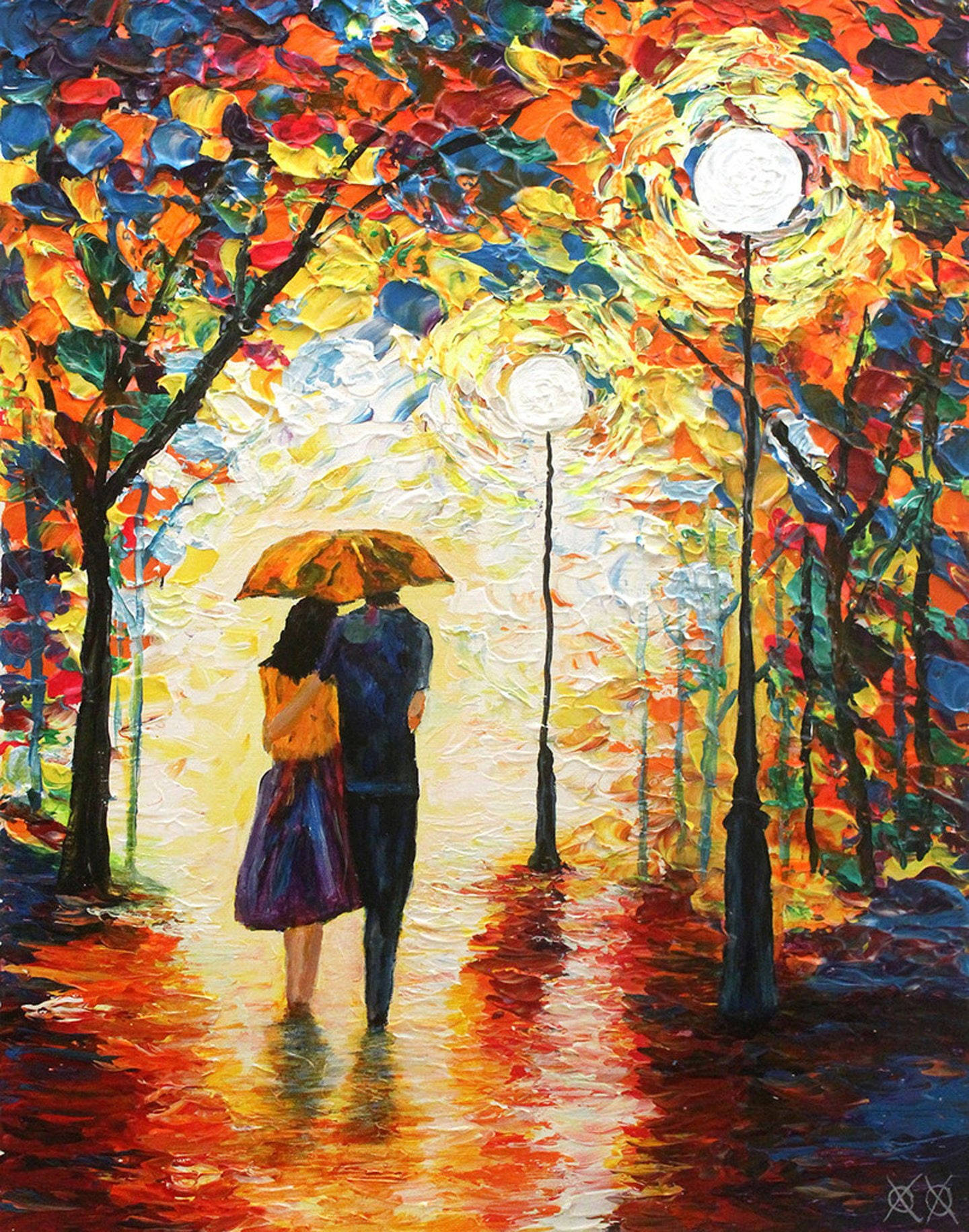 oil painting, autumn park, colorful trees, HD Phone Wallpaper