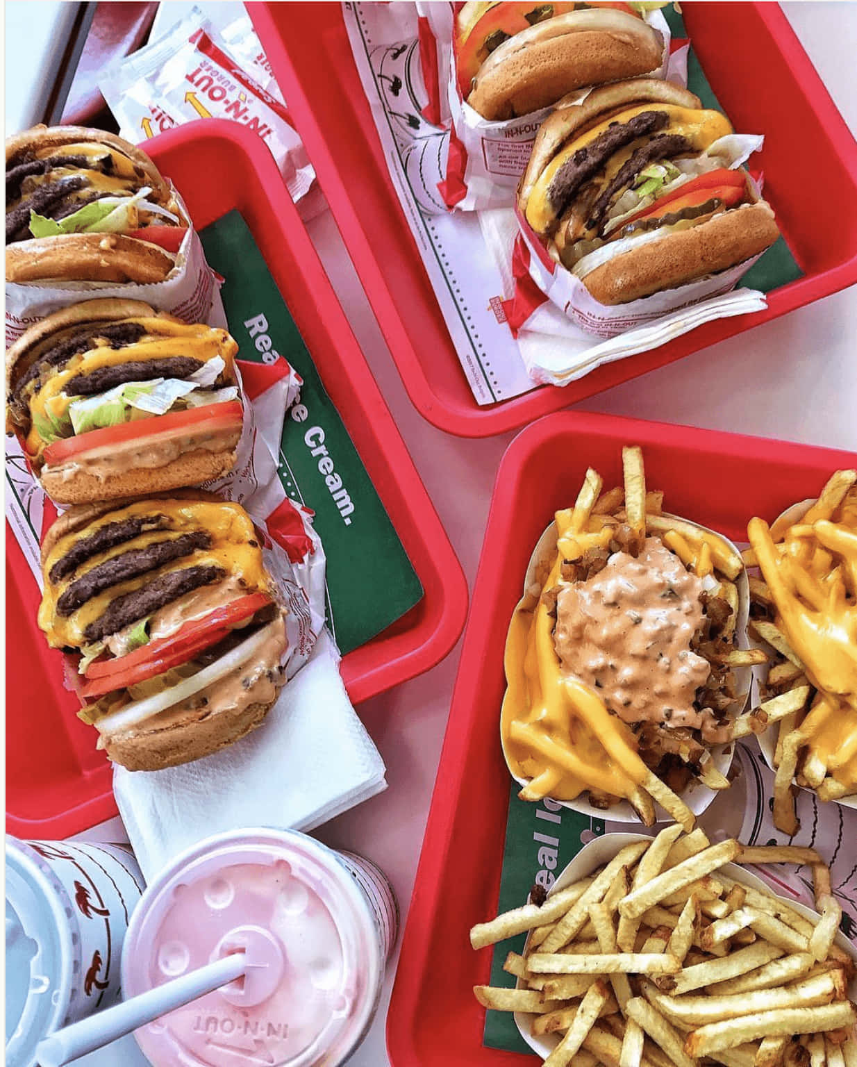In-N-Out, red trays, fries, HD Phone Wallpaper
