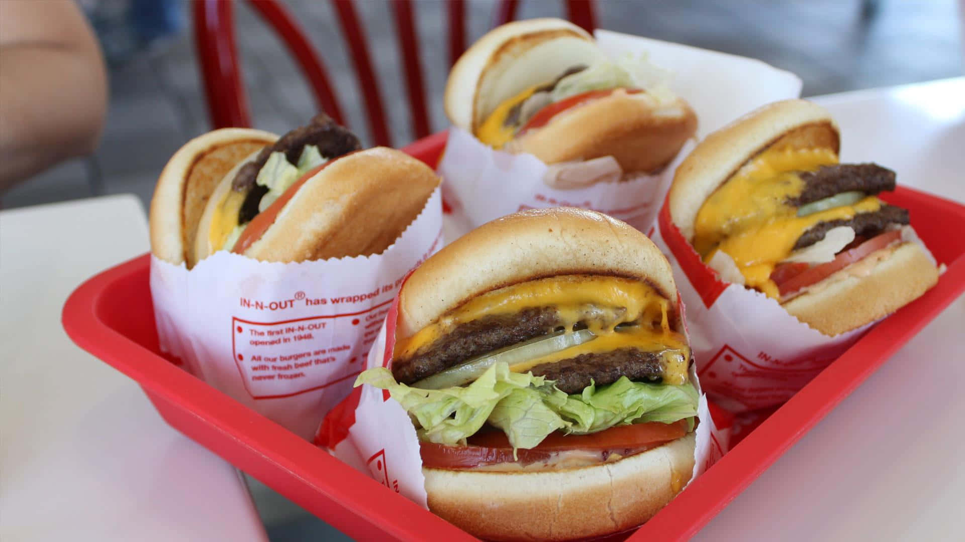 In-N-Out, red tray, branded paper wrappers, Full HD Desktop Wallpaper
