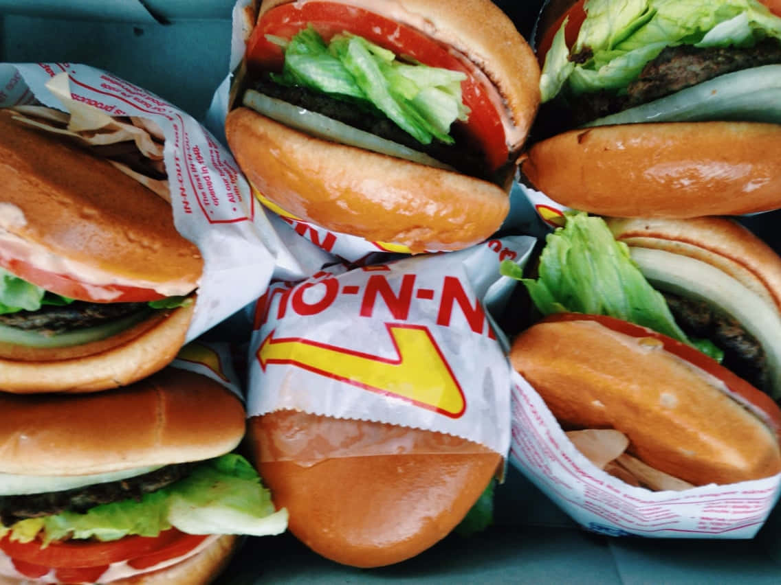 In-N-Out, iconic paper wrappers, juicy patties, SD Desktop Wallpaper