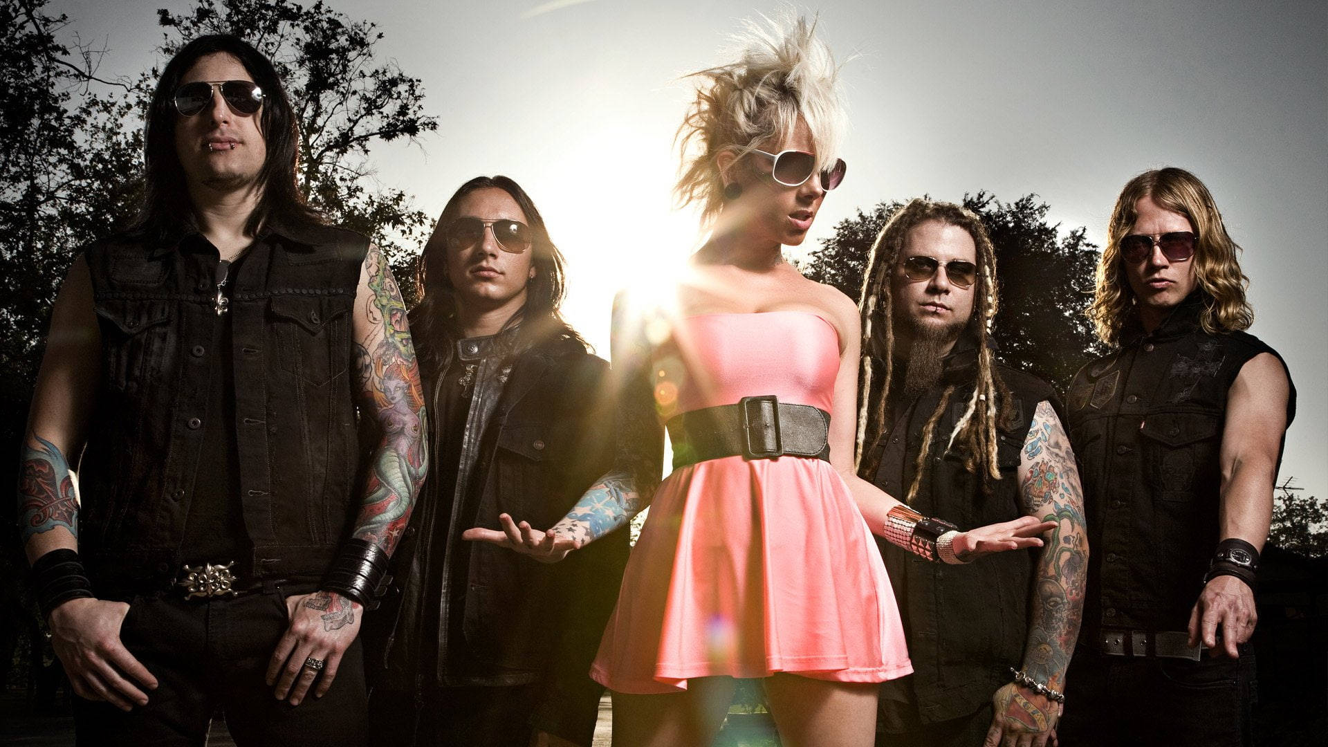 In This Moment, hardcore band, pink dress, Full HD Desktop Wallpaper
