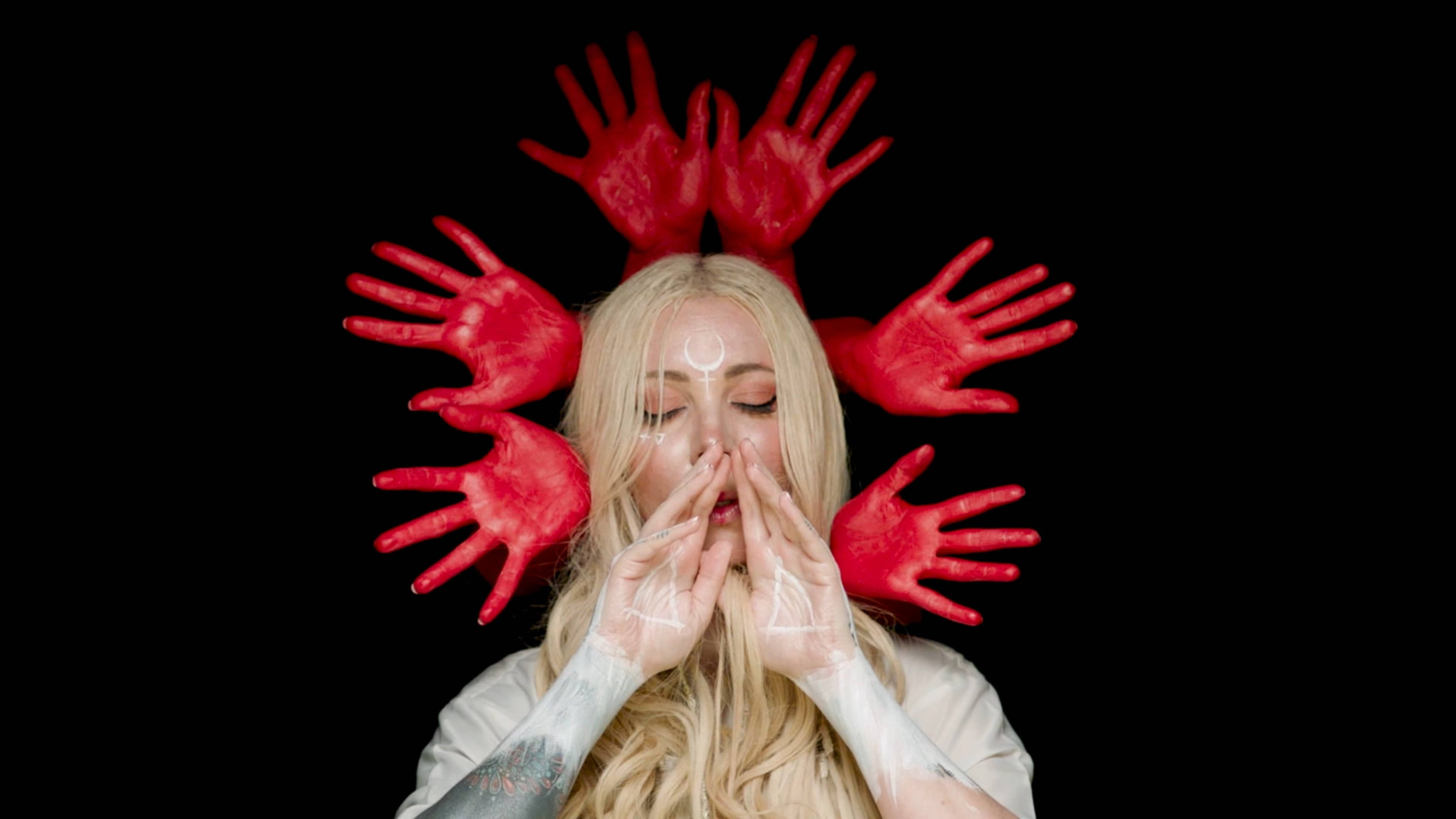 In This Moment, red-painted hands, closed eyes, 4K Desktop Wallpaper