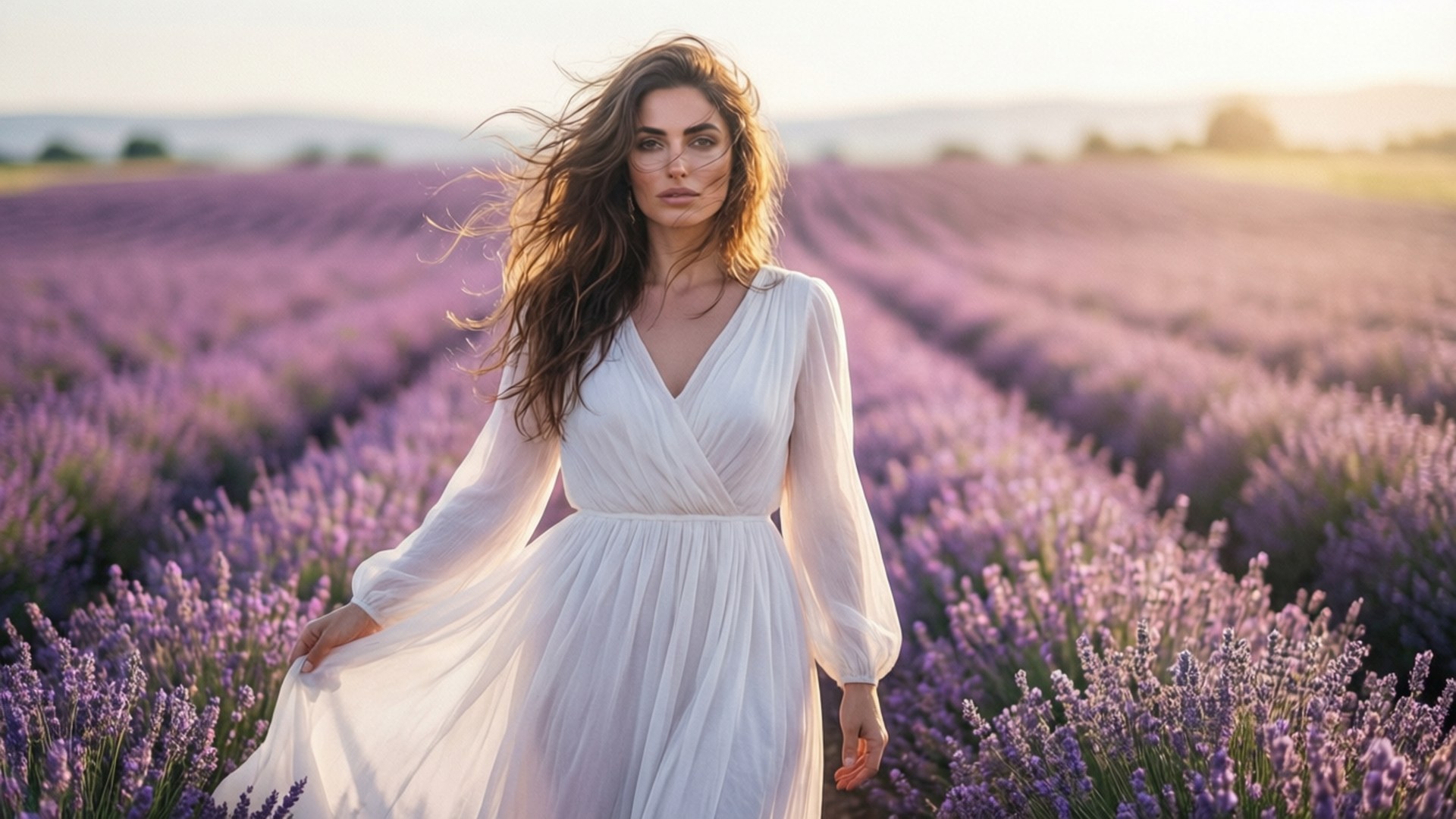 Inanna Sarkis, lavender field, Romantic, Full HD Desktop Wallpaper