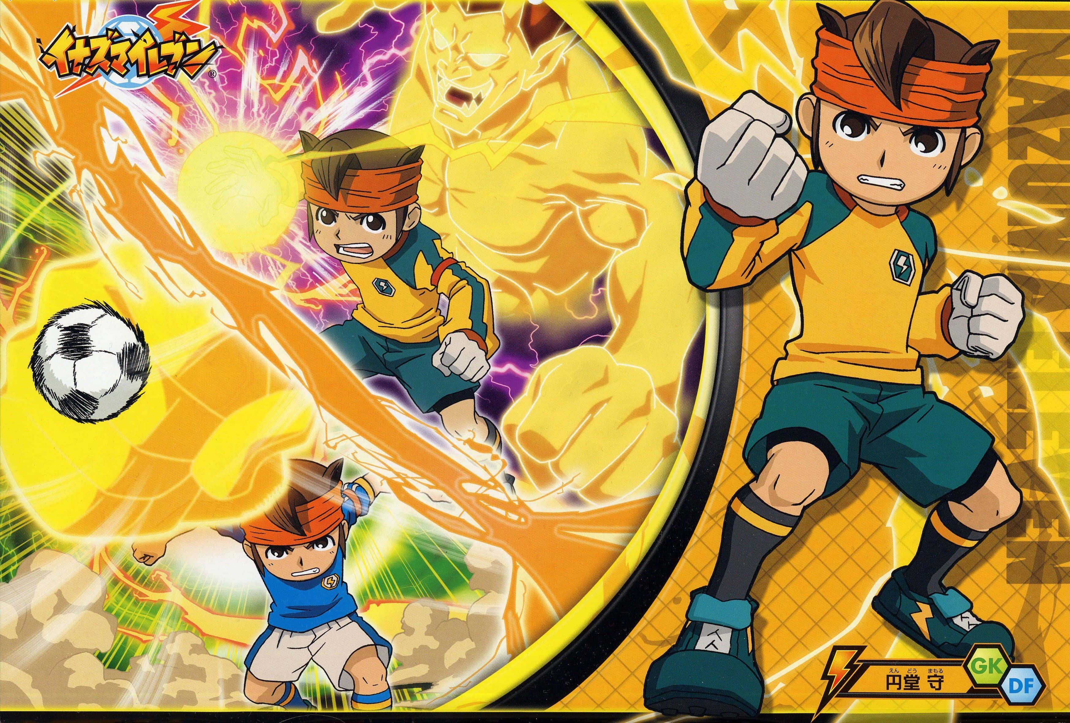 Inazuma Eleven, anime soccer players, glowing ball, 2K Desktop Wallpaper