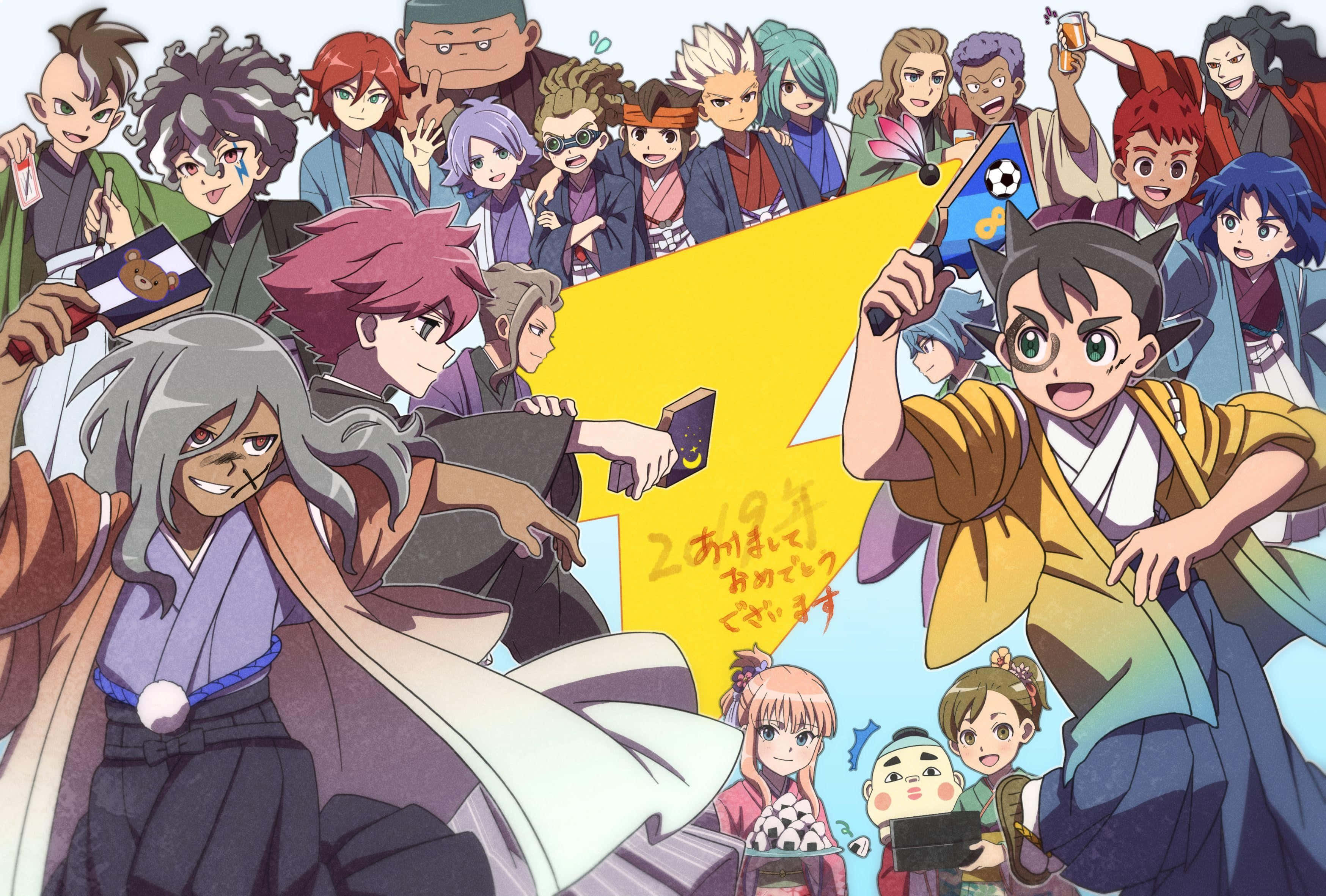 Inazuma Eleven, characters, traditional Japanese attire, 2K Desktop Wallpaper