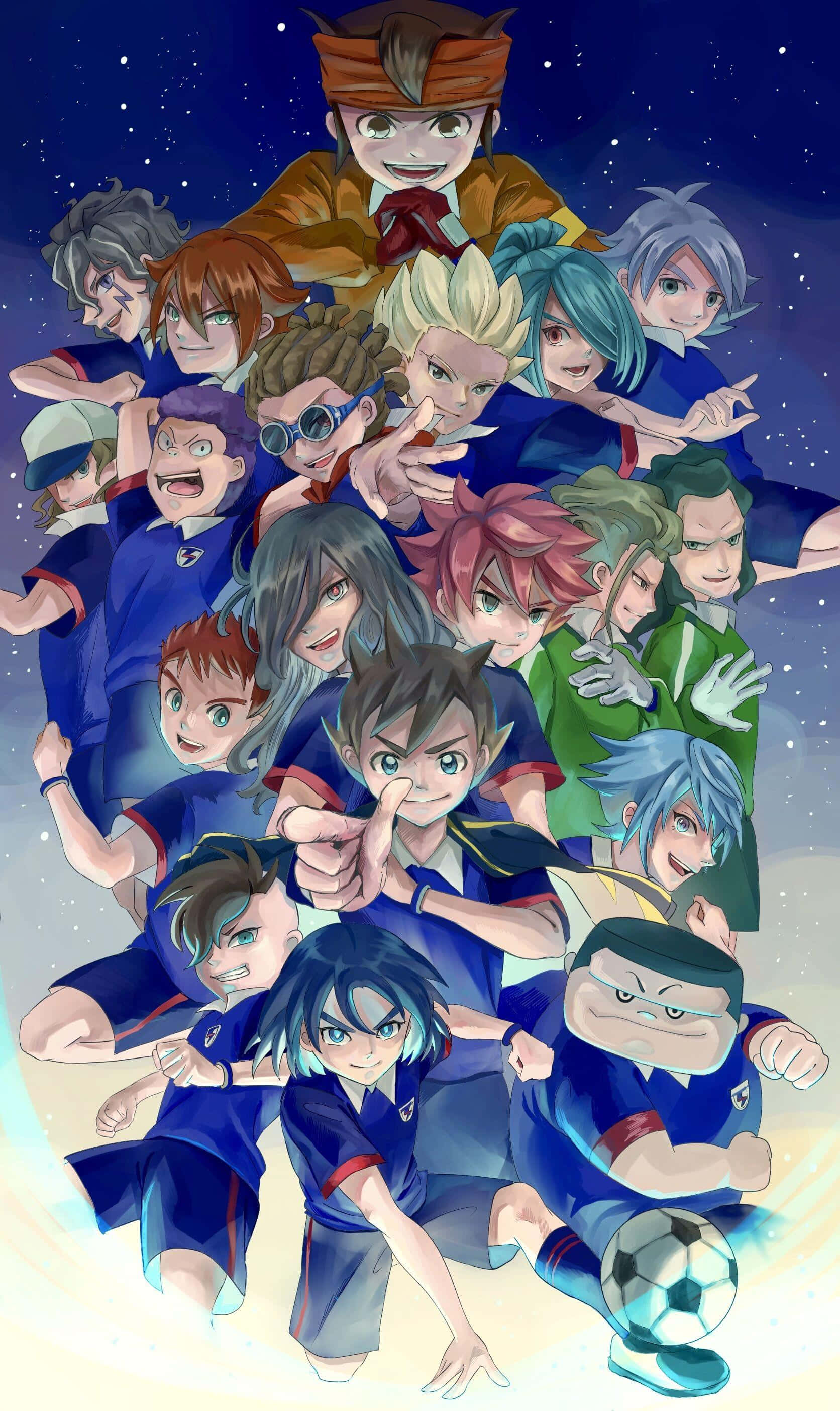 Inazuma Eleven, blue uniforms, starry night sky, 2K Phone Wallpaper
