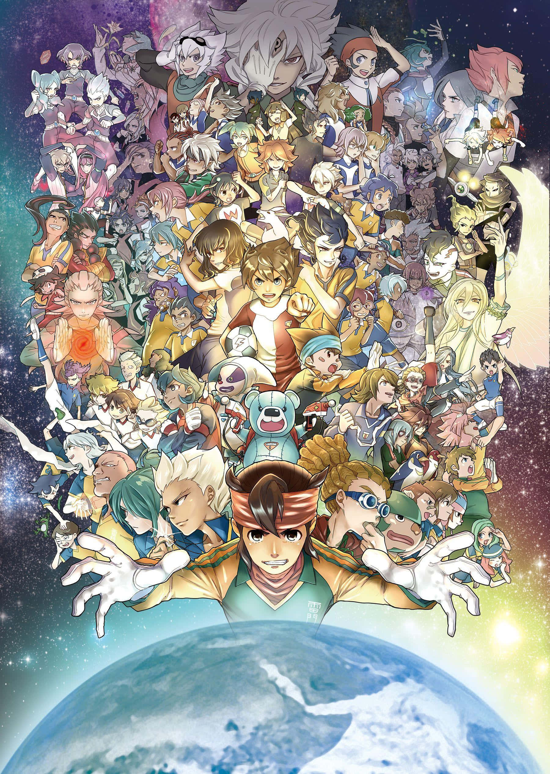 Inazuma Eleven, galaxy backdrop, anime collage, Full HD Phone Wallpaper