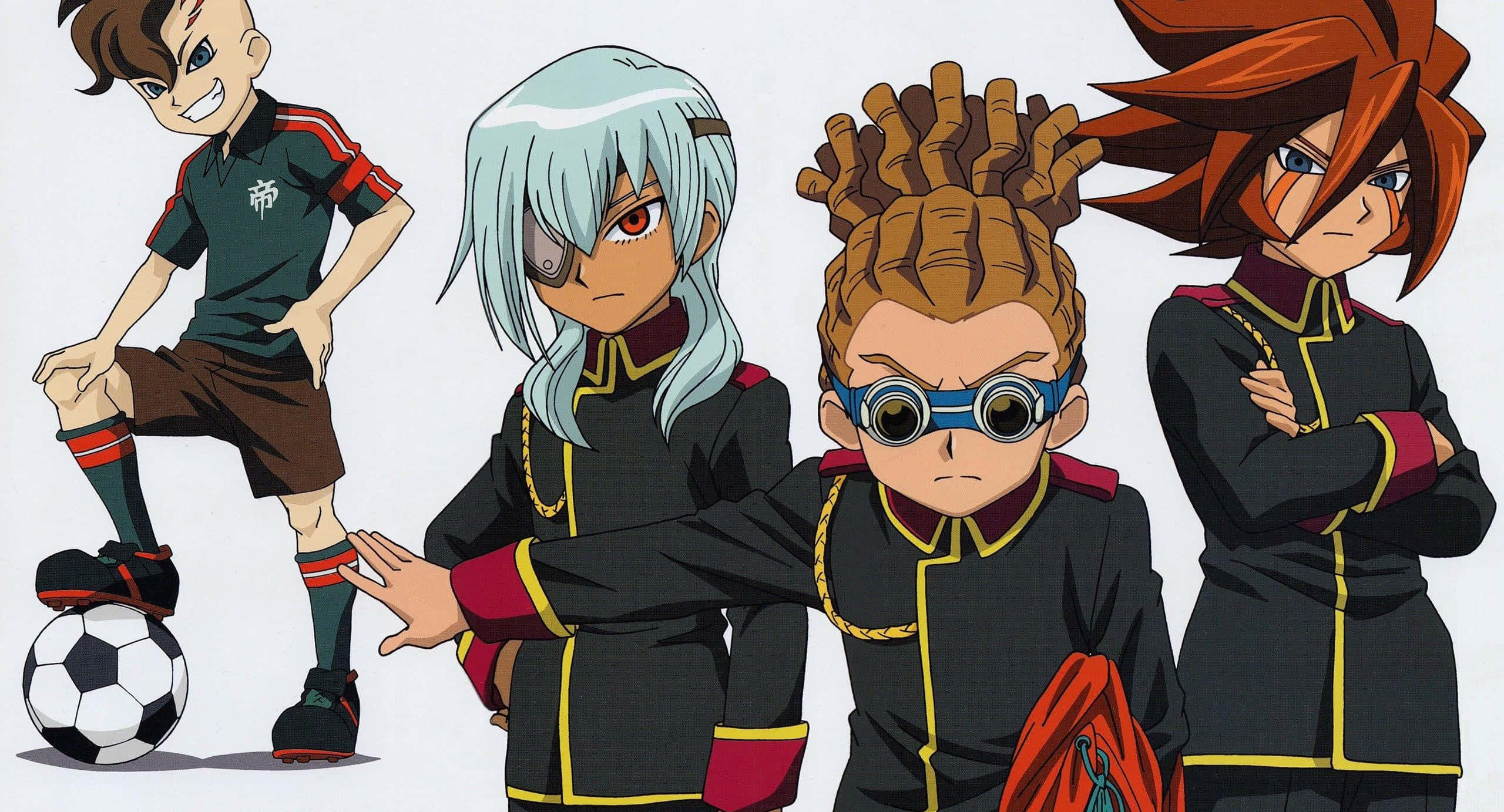 Inazuma Eleven, anime soccer players, black uniforms, 2K Desktop Wallpaper