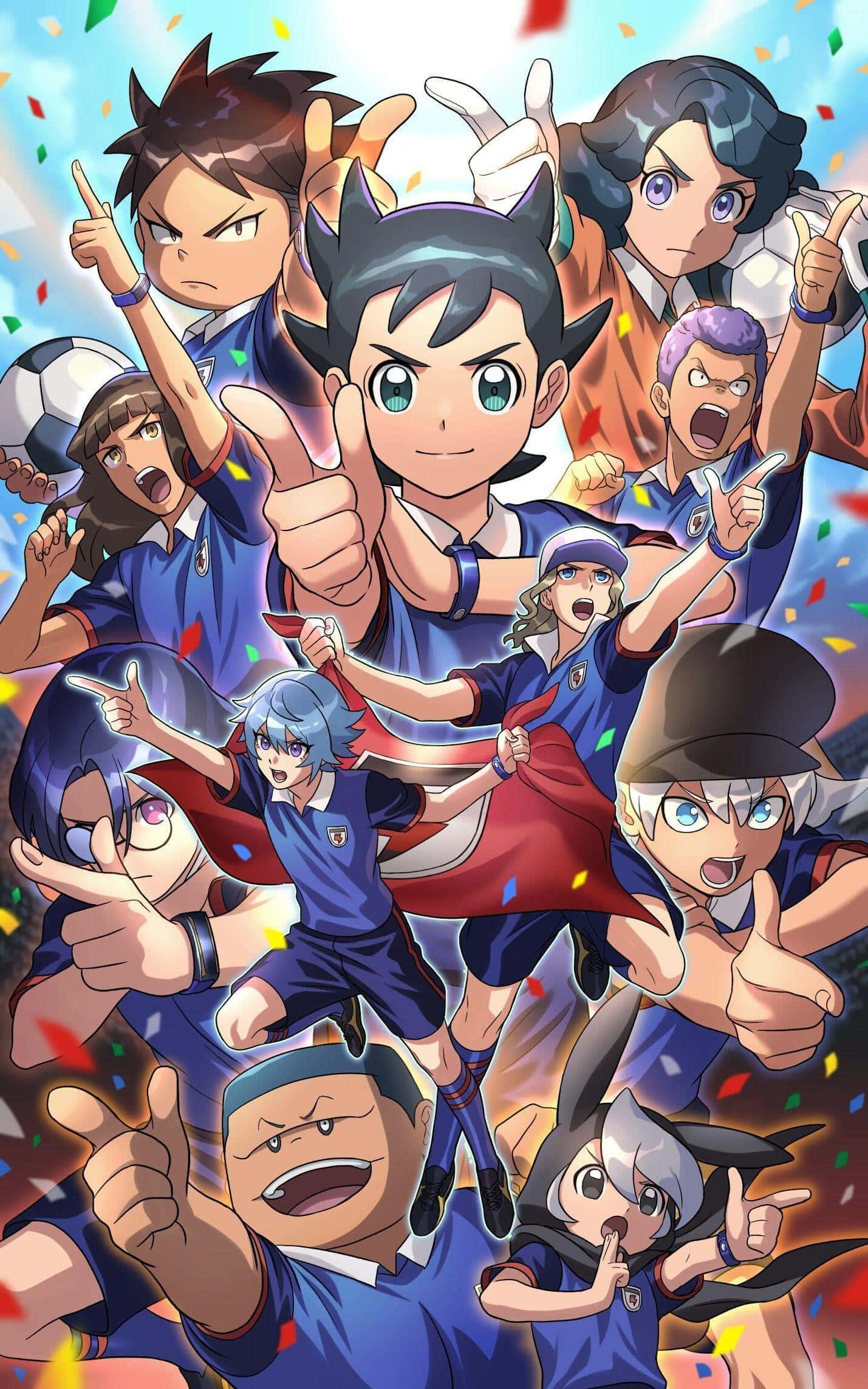 Inazuma Eleven, anime soccer team, confetti, Full HD Phone Wallpaper