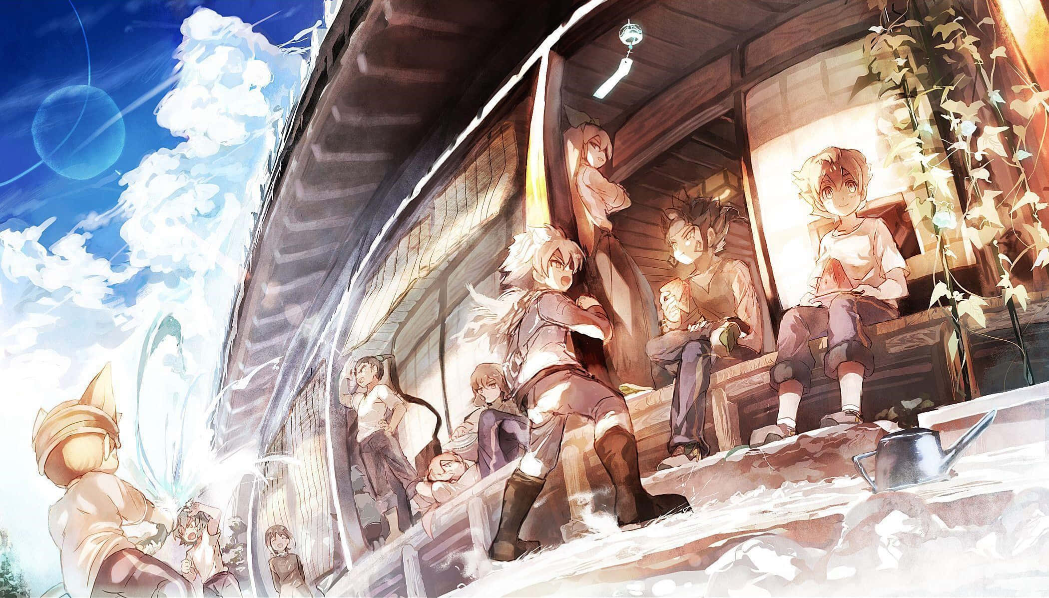 Inazuma Eleven, anime characters, wooden porch, Full HD Desktop Wallpaper