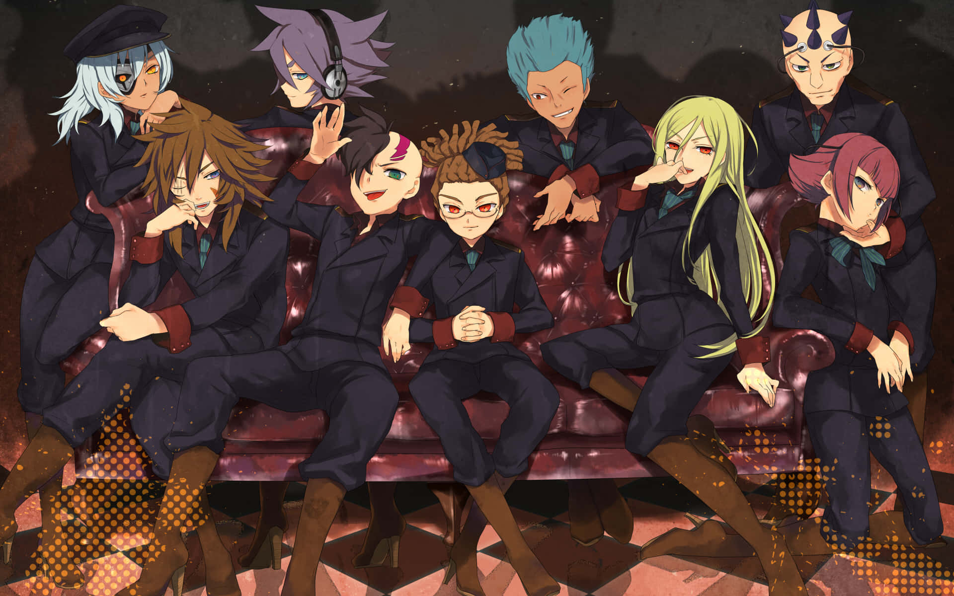 Inazuma Eleven, anime characters, dark suits, Full HD Desktop Wallpaper