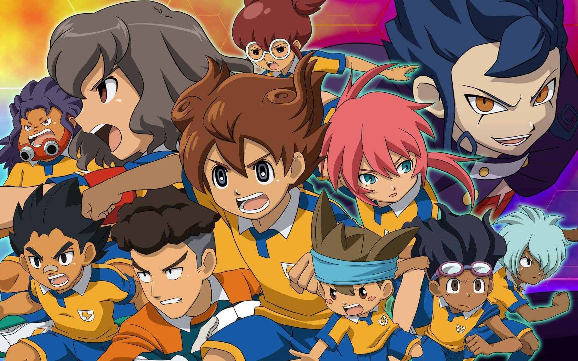 Inazuma Eleven, yellow and blue uniforms, fiery gradient background, Full HD Desktop Wallpaper