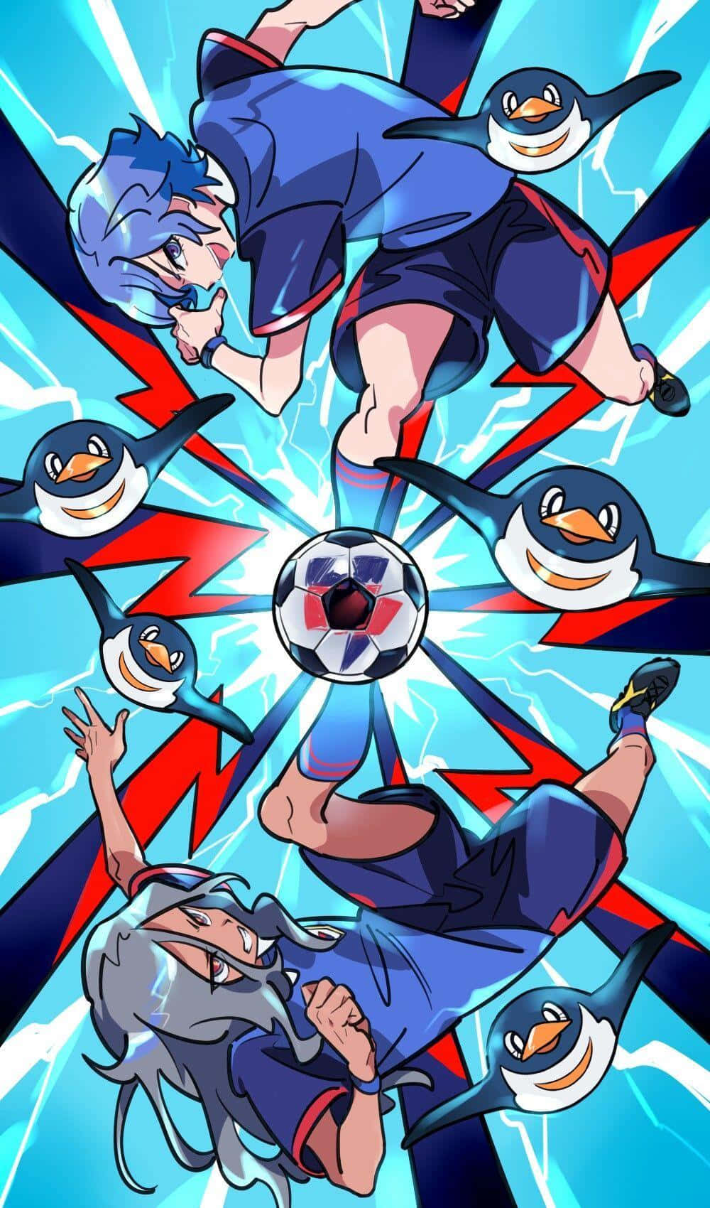 Inazuma Eleven, blue uniforms, smiling penguin mascots, HD Phone Wallpaper
