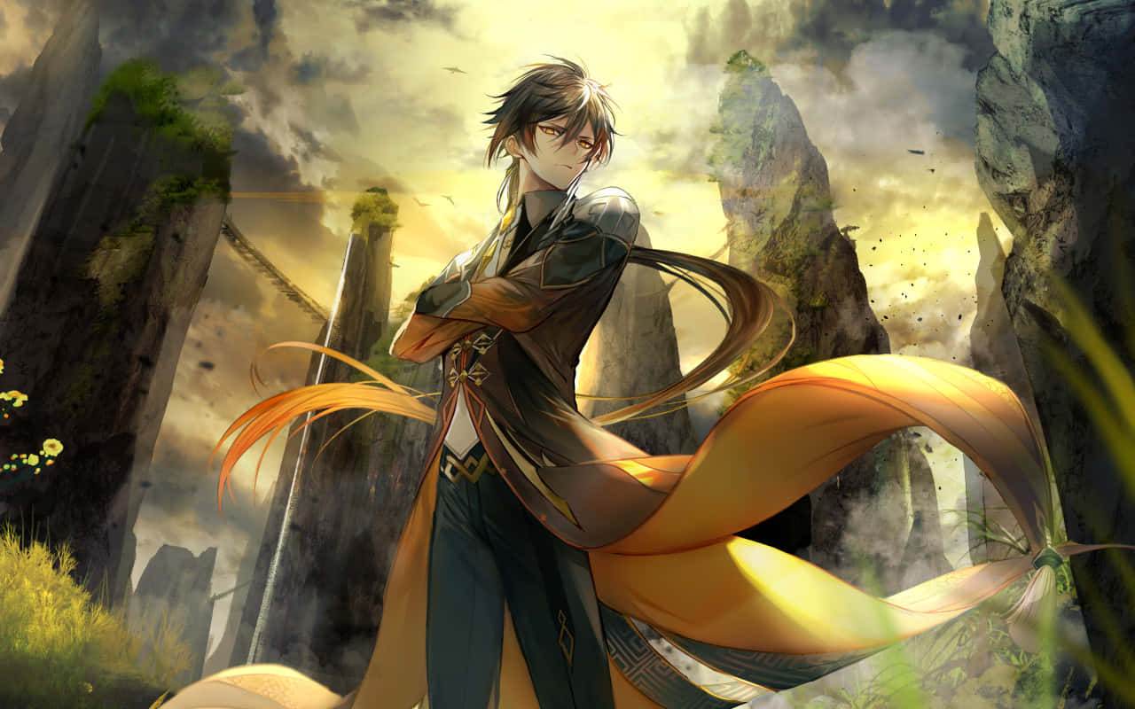 Inazuma Genshin, golden cape, rugged canyon, HD Desktop Wallpaper