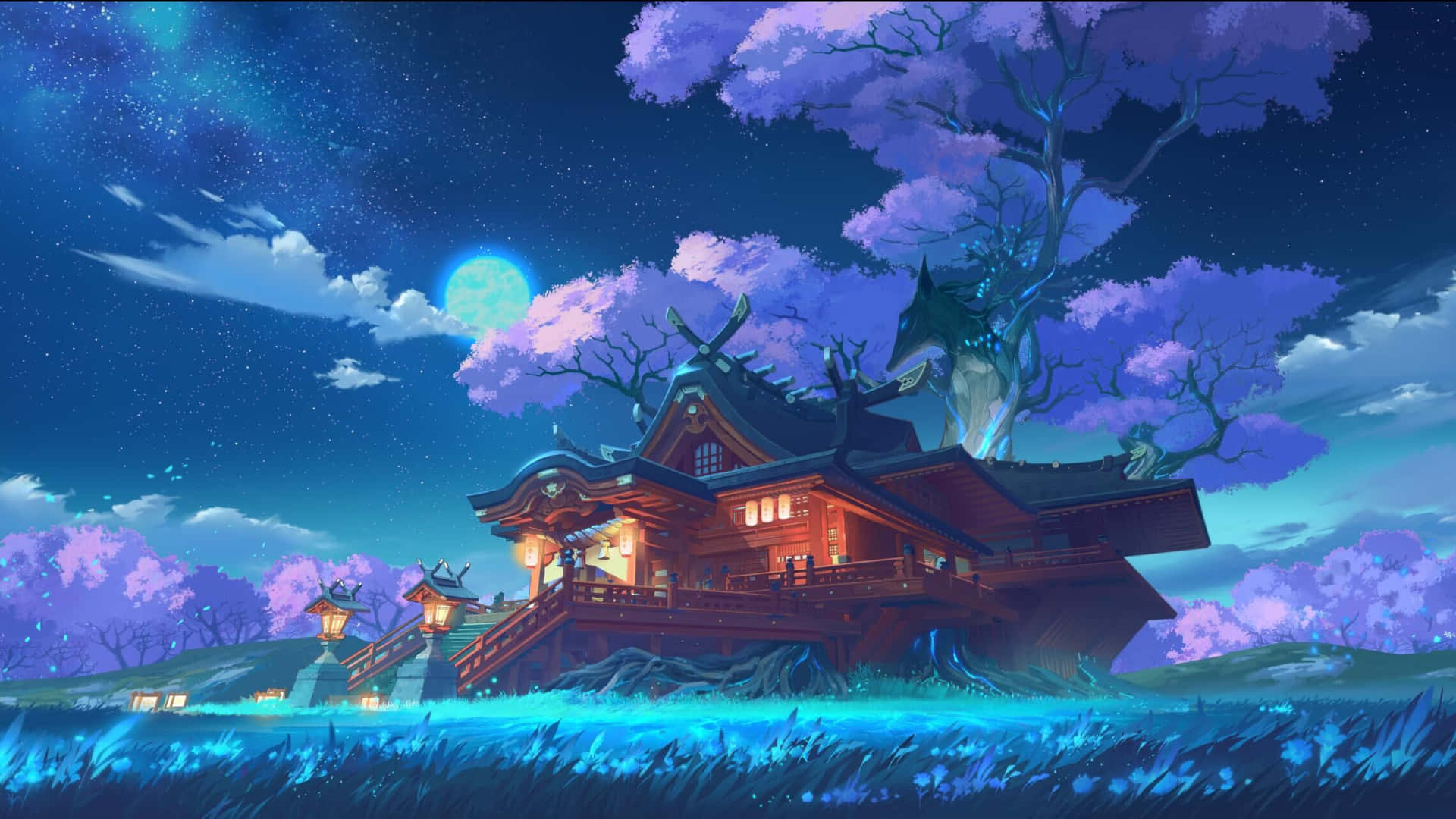 Inazuma, Genshin, traditional Japanese shrine, Full HD Desktop Wallpaper
