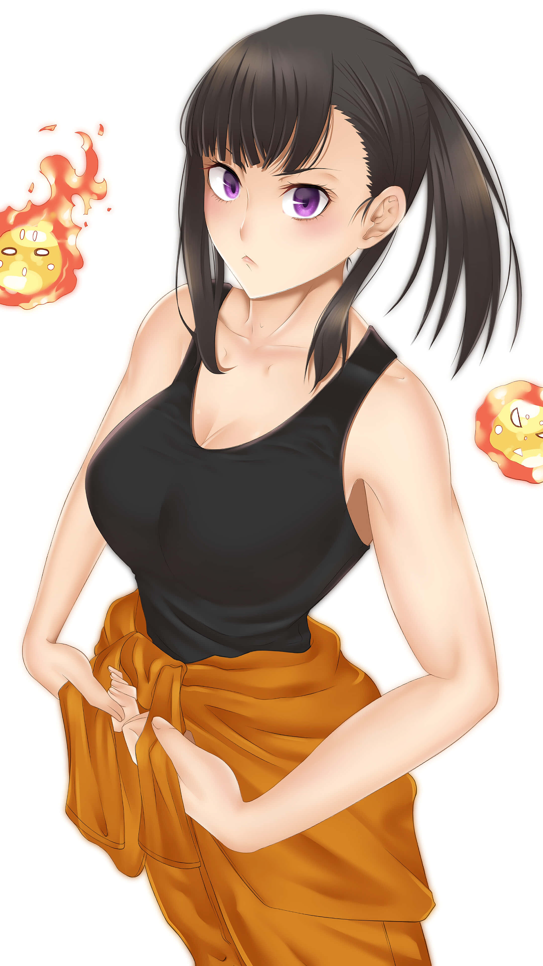 Inca Kasugatani, purple eyes, black ponytail, 4K Phone Wallpaper