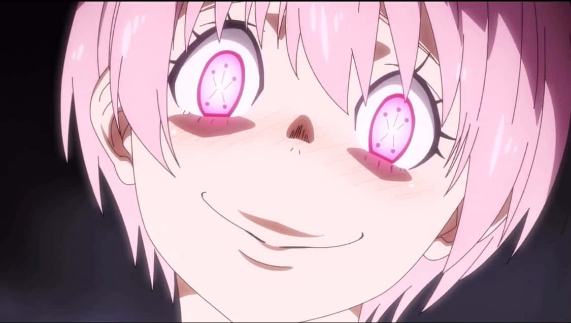 Inca Kasugatani, pink-haired anime girl, glowing pink eyes, SD Desktop Wallpaper