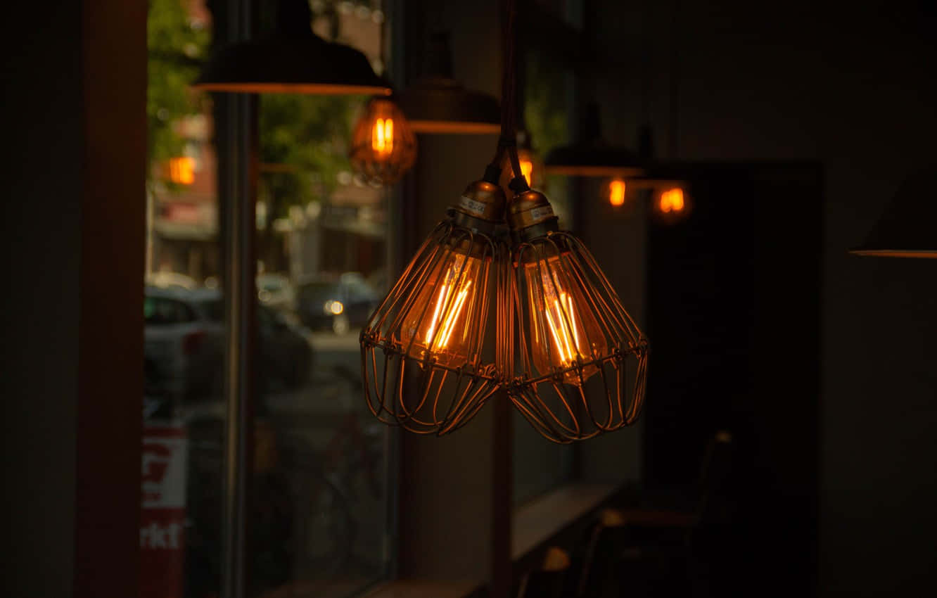 twin incandescent bulbs, filament bulbs, wire cages, HD Desktop Wallpaper