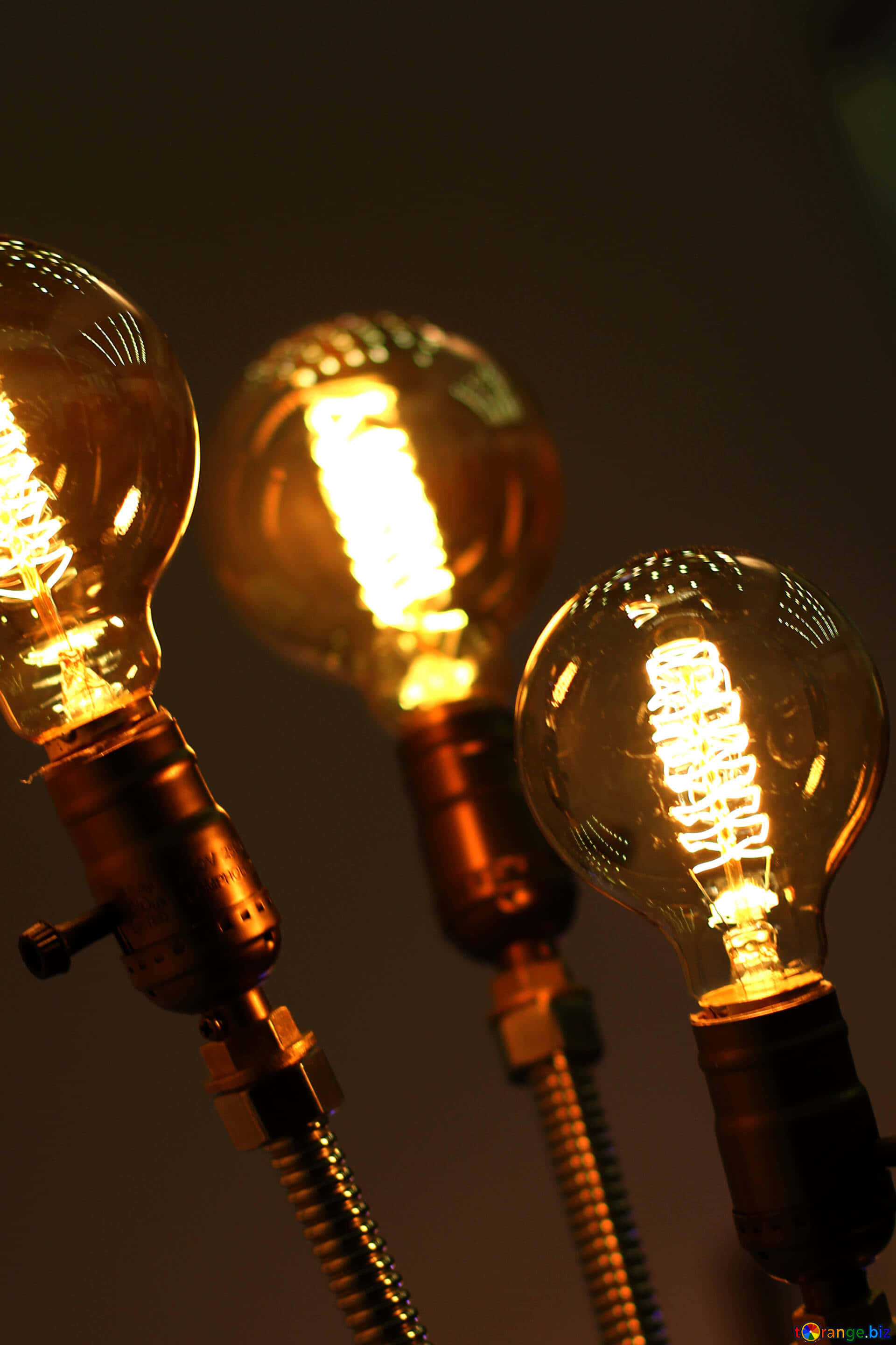 three incandescent bulbs, vintage filament bulbs, brass fittings, 2K Phone Wallpaper