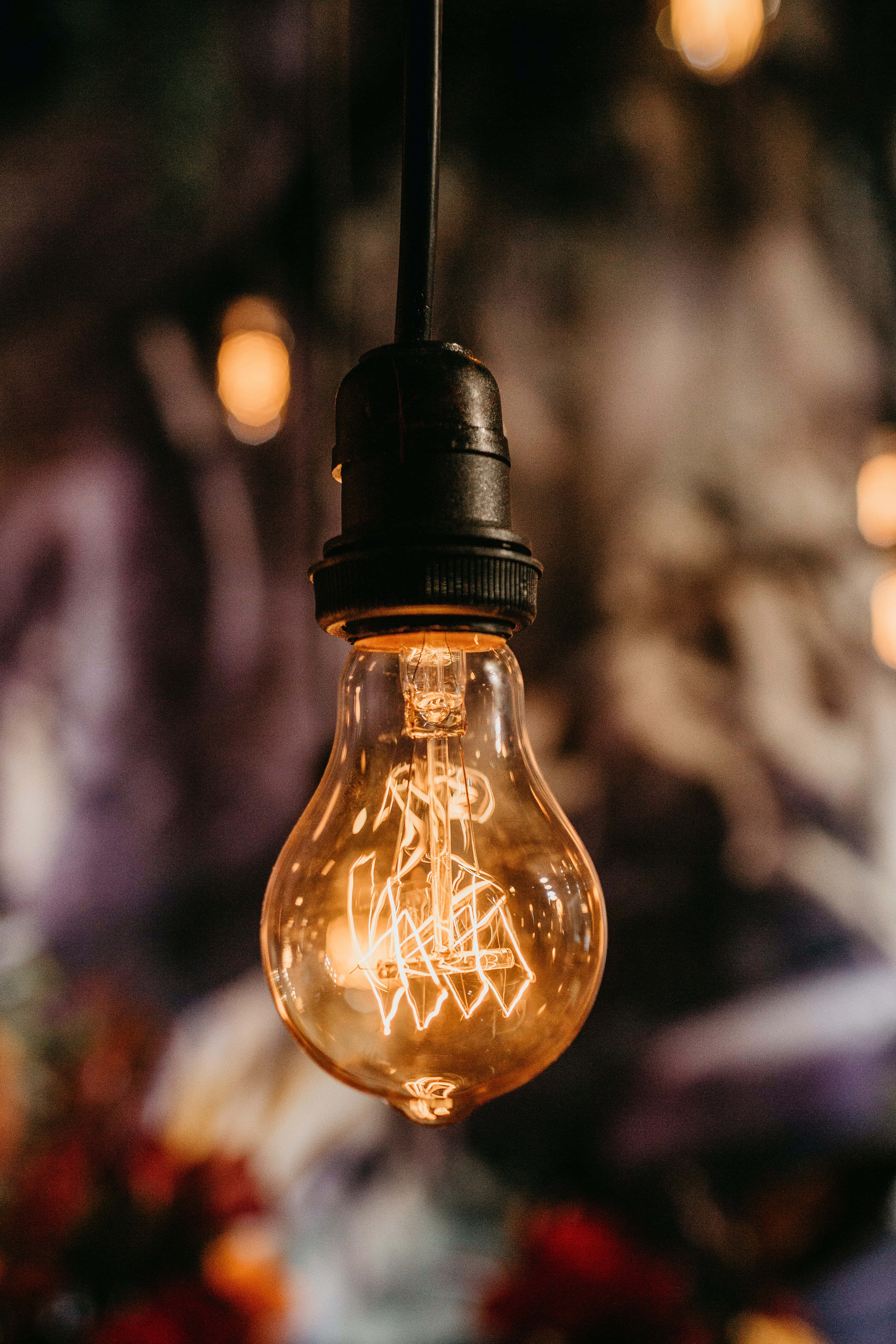 incandescent bulb, black cap, vintage filament bulb, 5K Phone Wallpaper