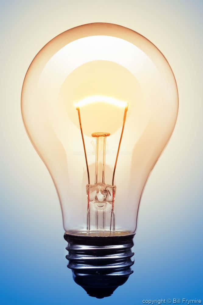 incandescent bulb, filament, soft blue gradient background, SD Phone Wallpaper