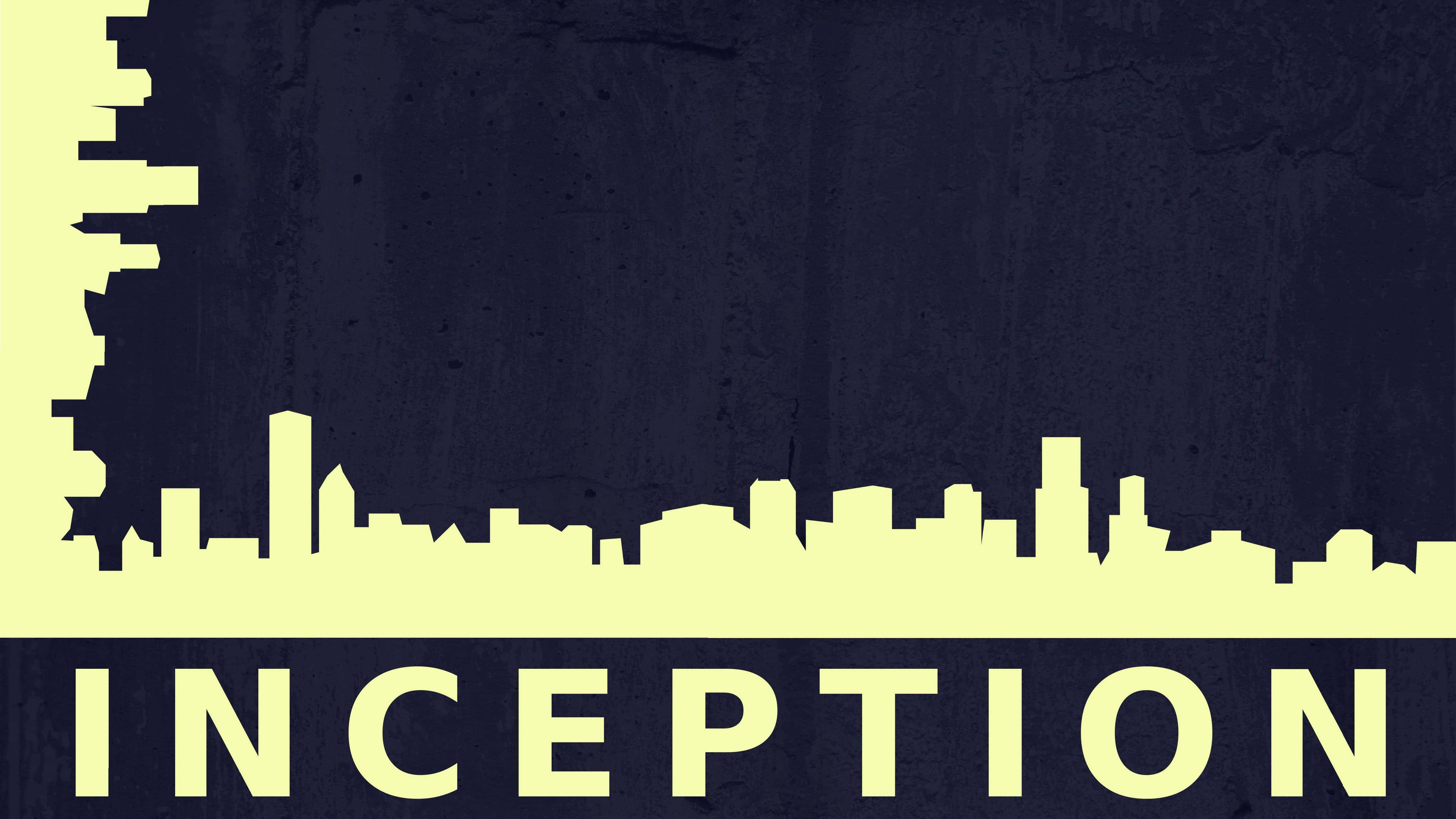 Inception, yellow city skyline silhouette, dark textured background, 4K Desktop Wallpaper