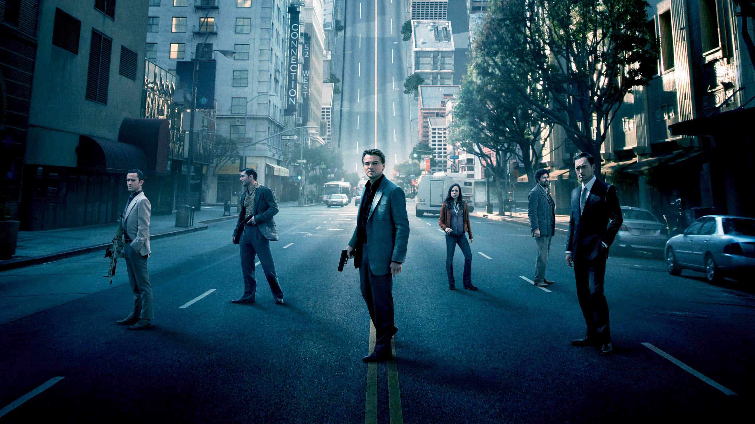 Inception, movie cast, street, 2K Desktop Wallpaper