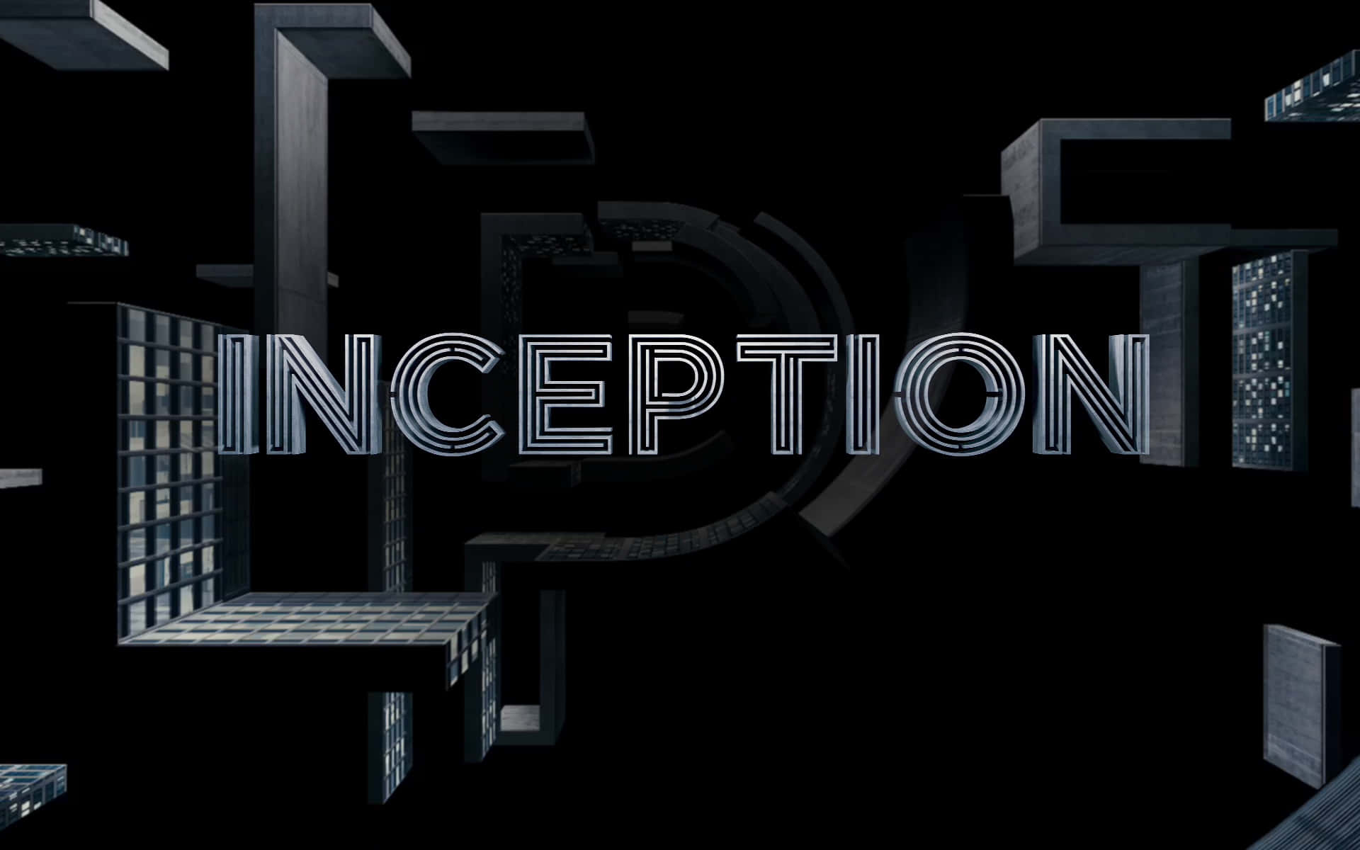 Inception, metallic letters, floating fragmented skyscrapers, Full HD Desktop Wallpaper