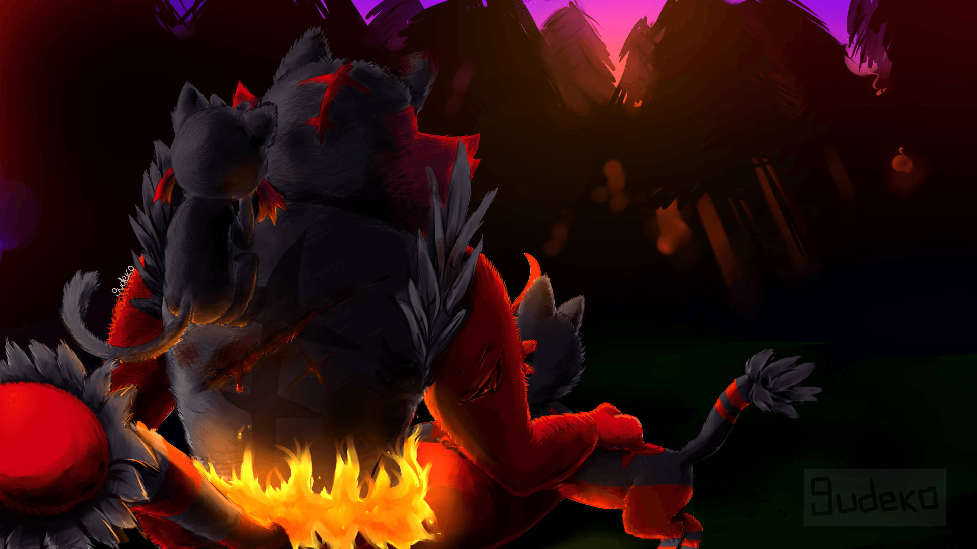 Incineroar, red accents, fiery glow, Full HD Desktop Wallpaper