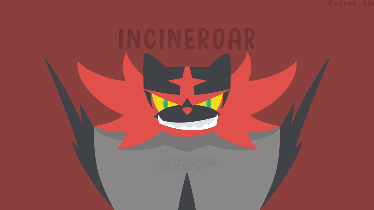 Incineroar, glowing yellow eyes, red flames, HD Desktop Wallpaper