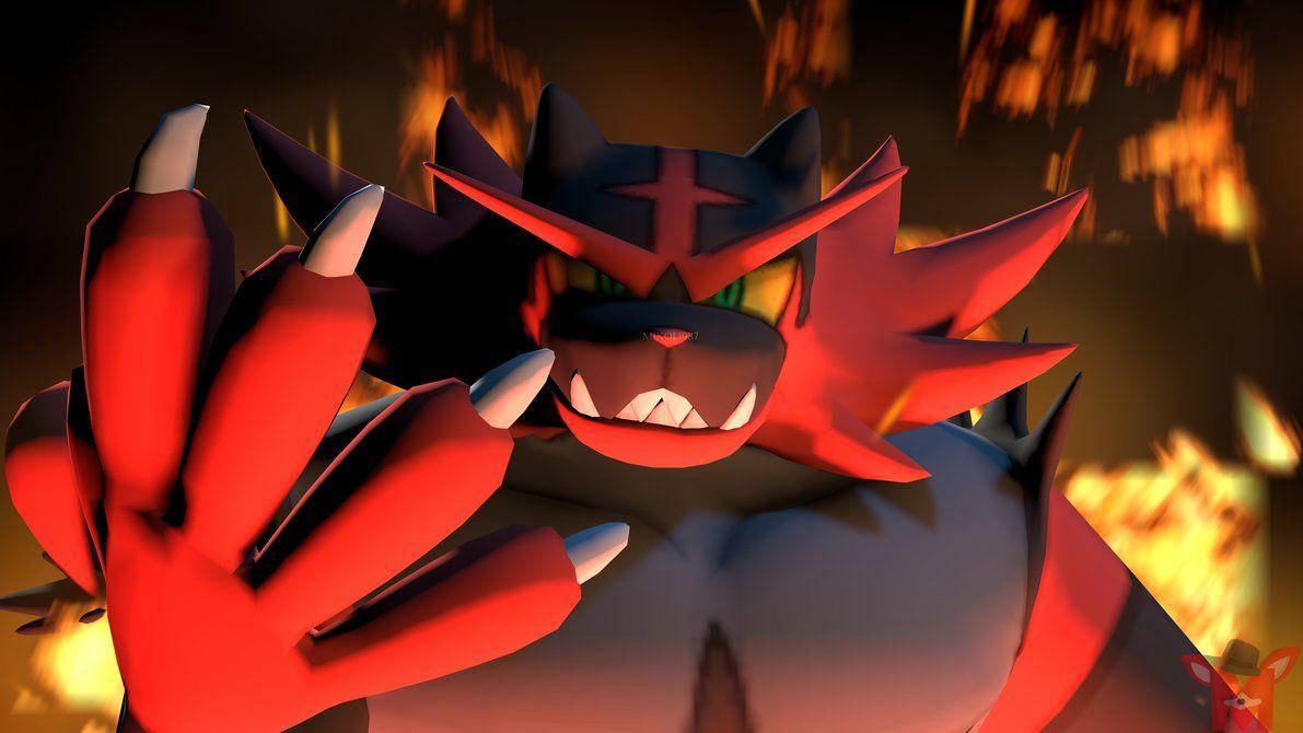Incineroar, red and black, anime-style, SD Desktop Wallpaper