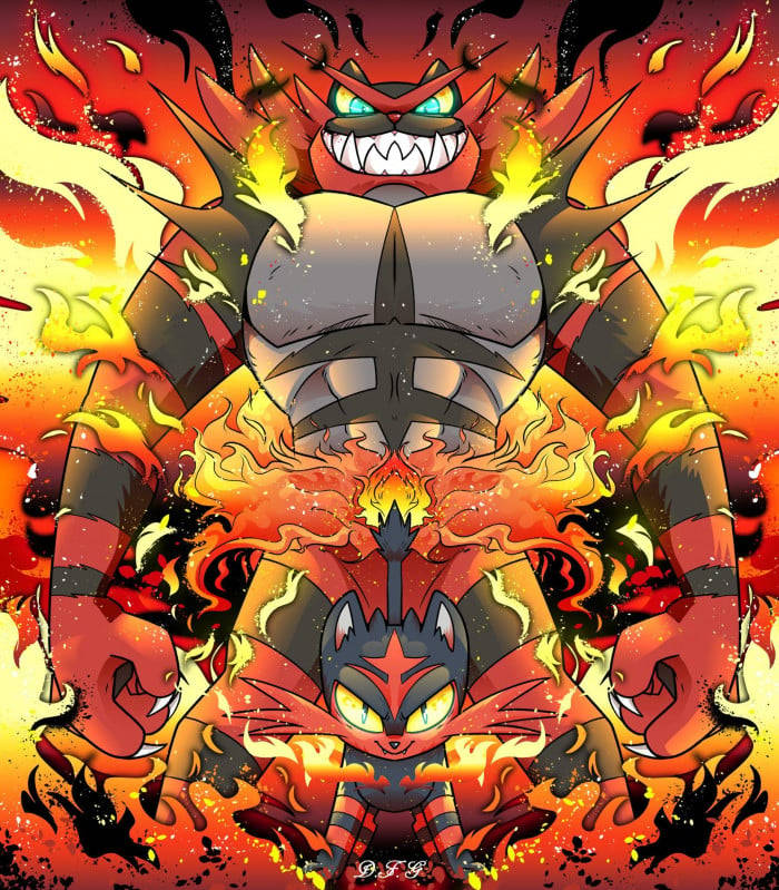 Incineroar, anime-style, fiery, SD Phone Wallpaper