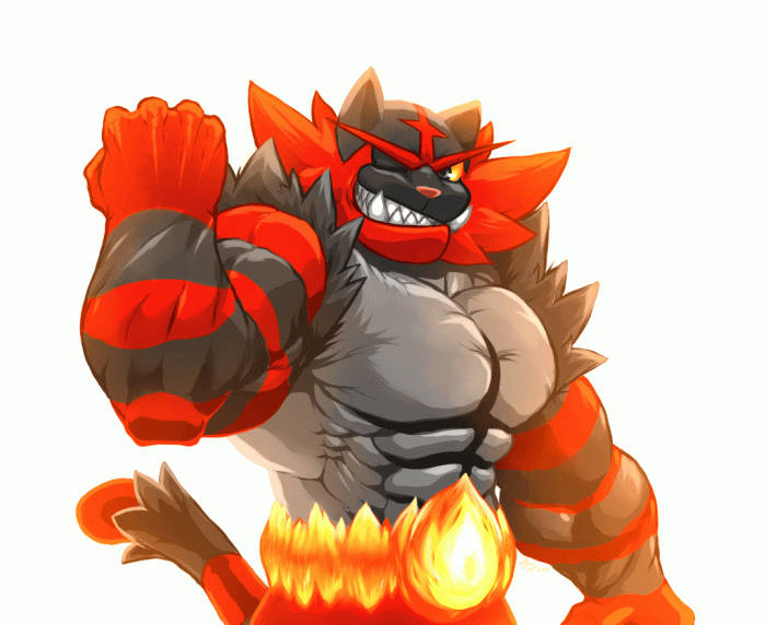 Incineroar, white screen, red and gray stripes, SD Desktop Wallpaper