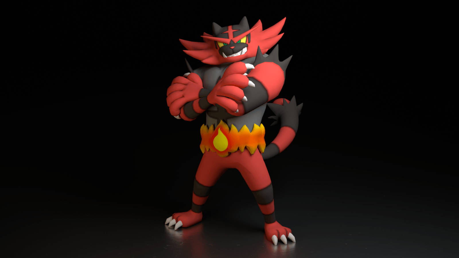Incineroar, red and black, glowing yellow eyes, HD Desktop Wallpaper